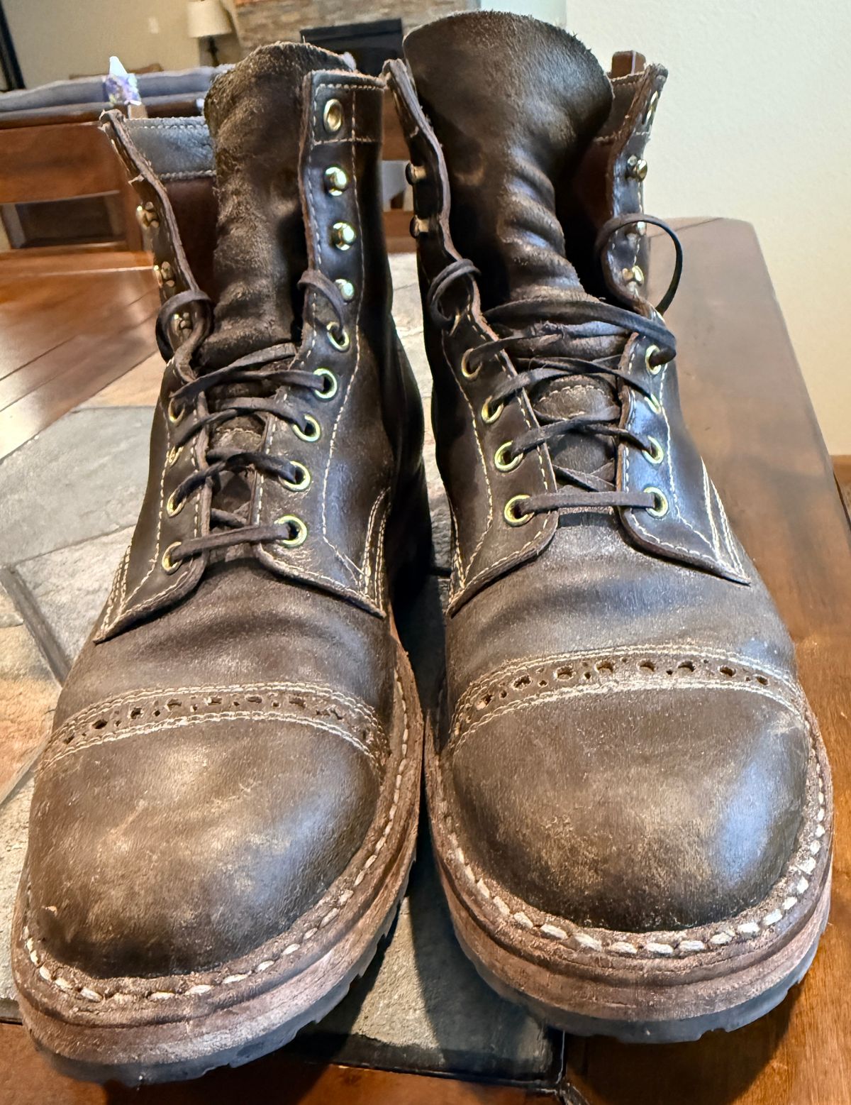 Photo by wk on March 5, 2026 of the White's MP-Sherman Toe Cap in Horween Olive Waxed Flesh.