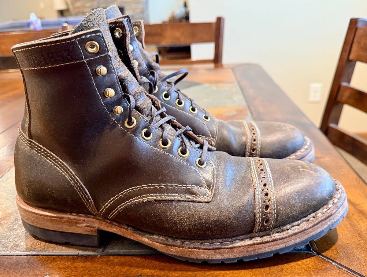 Photo by wk on March 5, 2026 of the White's MP-Sherman Toe Cap in Horween Olive Waxed Flesh.