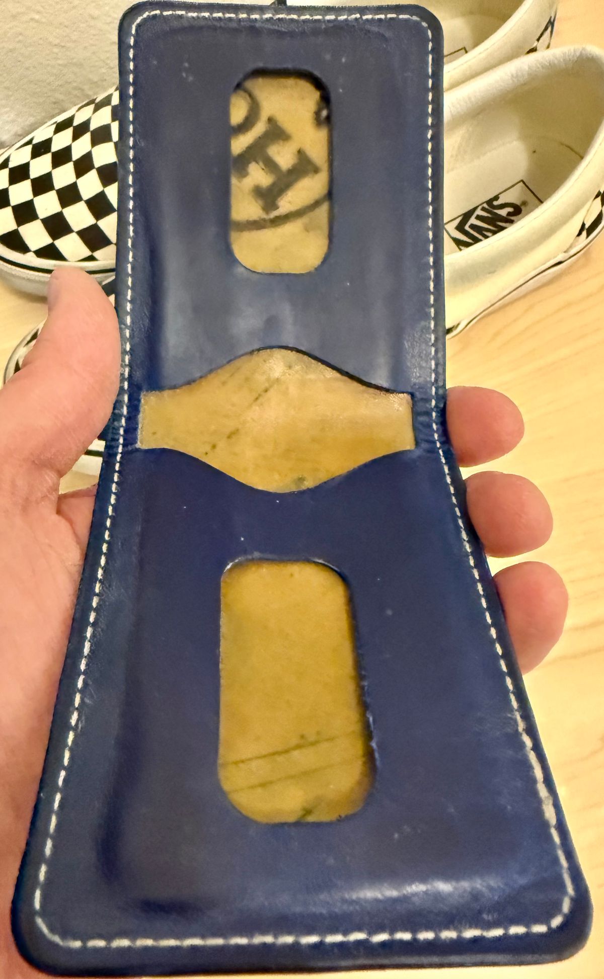 Photo by wk on November 6, 2025 of the Guarded Goods Stronghold Wallet in Navy Shell Cordovan and Navy Cypress Horsehide Horween (USA.