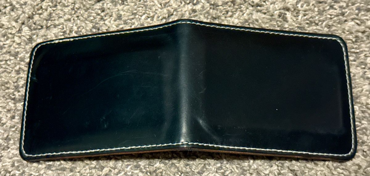 Photo by wk on December 6, 2025 of the Guarded Goods Stronghold Wallet in Navy Shell Cordovan and Navy Cypress Horsehide Horween (USA.