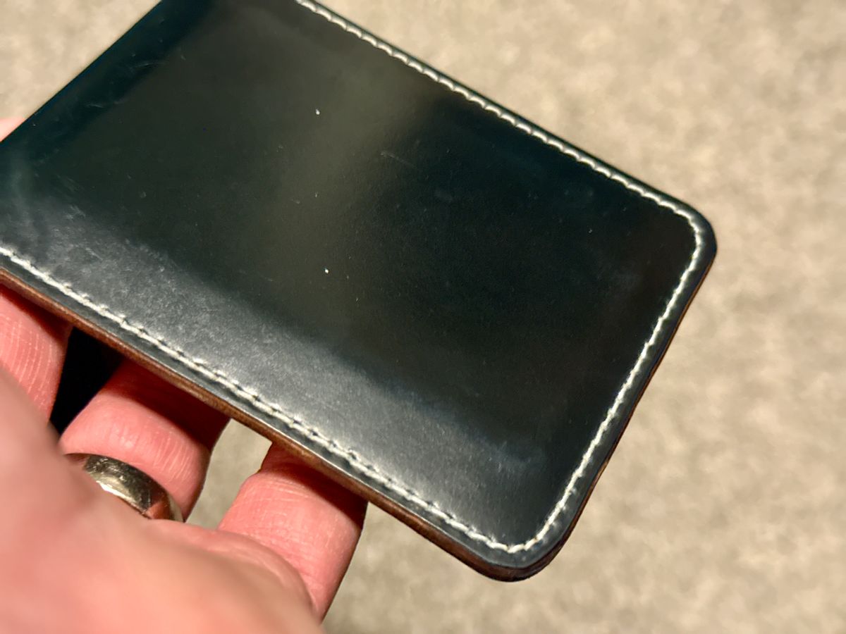 Photo by wk on December 6, 2025 of the Guarded Goods Stronghold Wallet in Navy Shell Cordovan and Navy Cypress Horsehide Horween (USA.