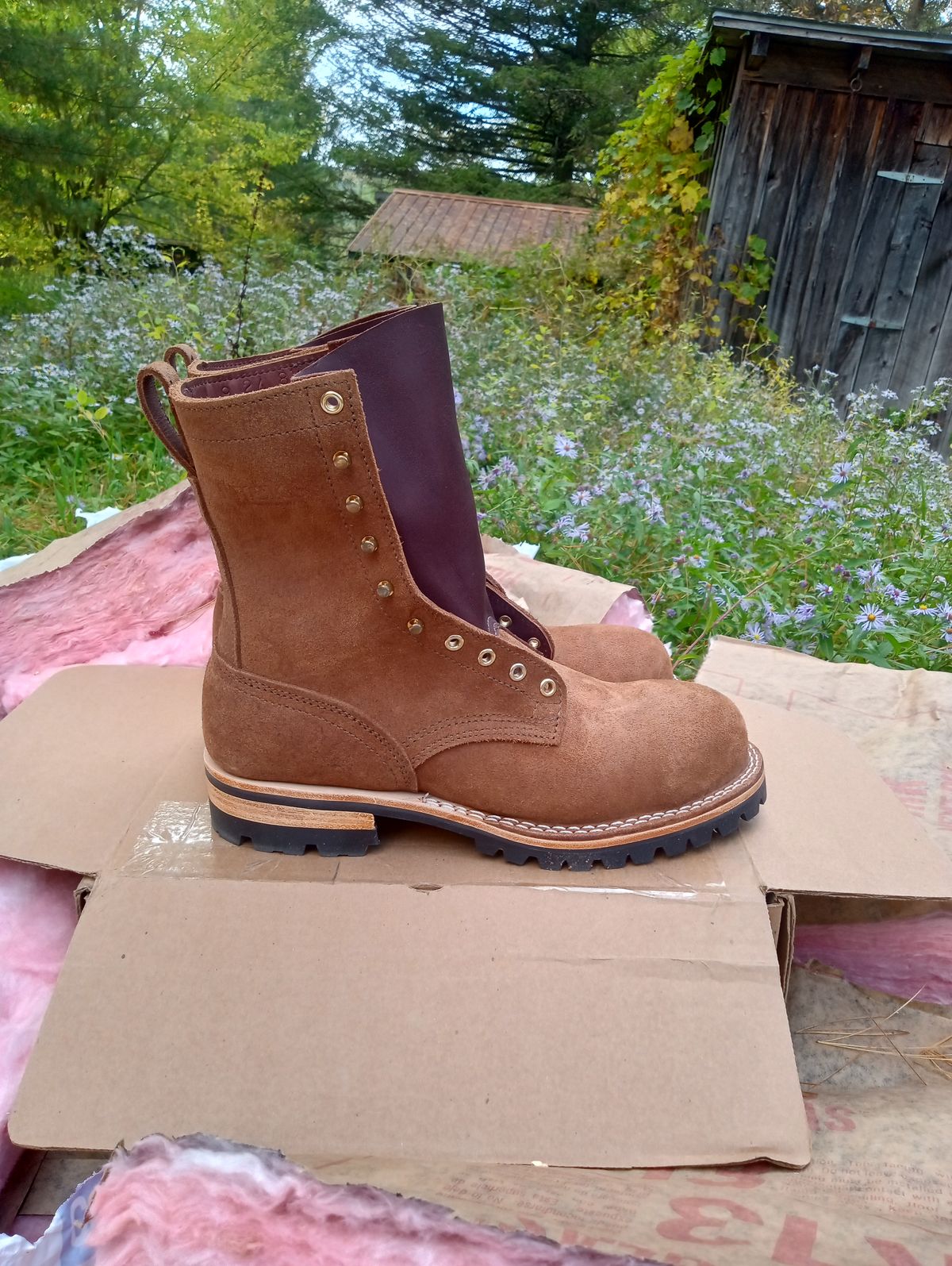 Photo by bootsndogs on October 1, 2024 of the Nicks BuilderPro in Seidel 1964 Brown Roughout.