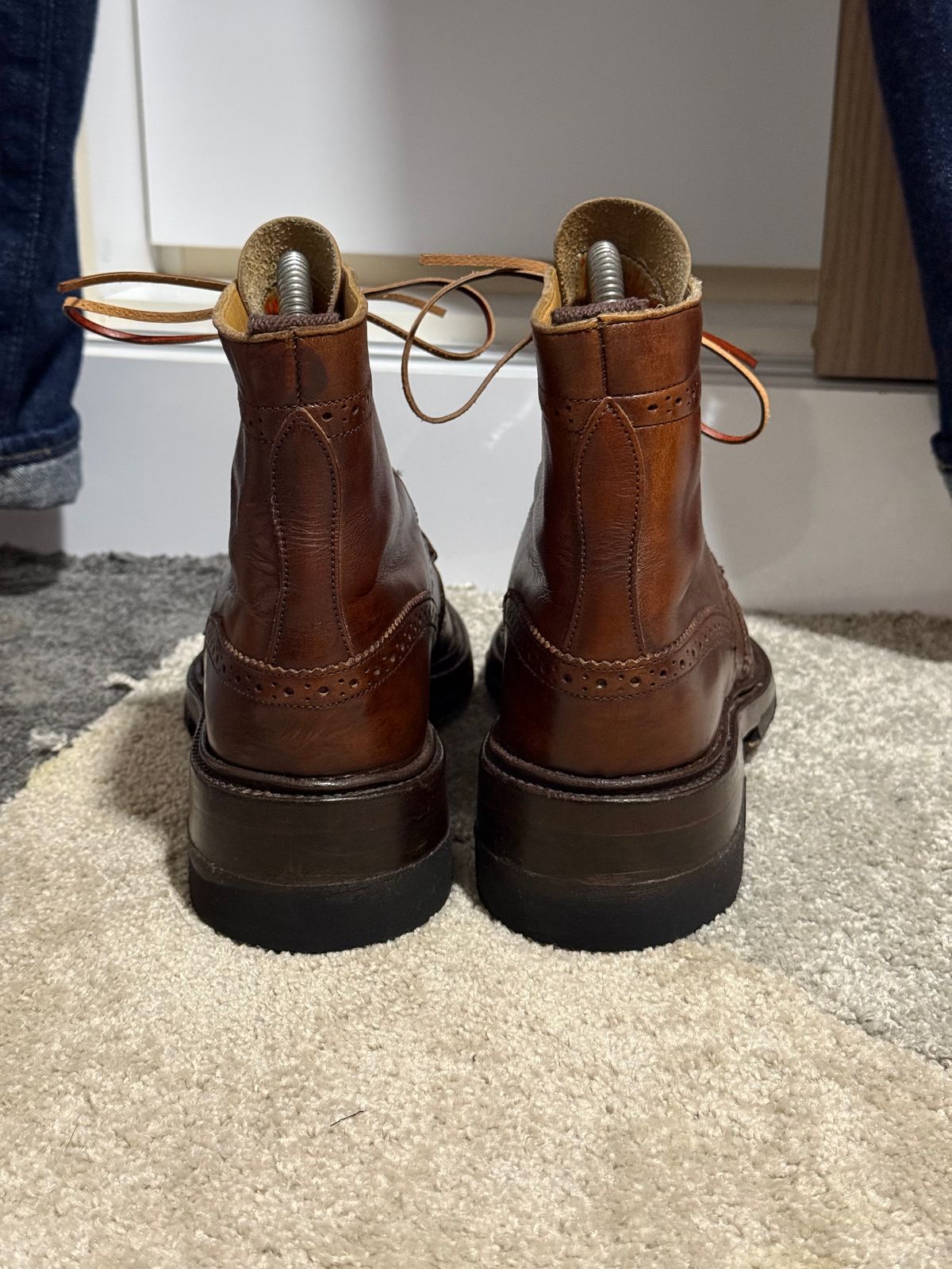 Photo by sethchenko on October 1, 2025 of the Tricker's Stepy Brogue Boot in Cafe Burnished Calf.