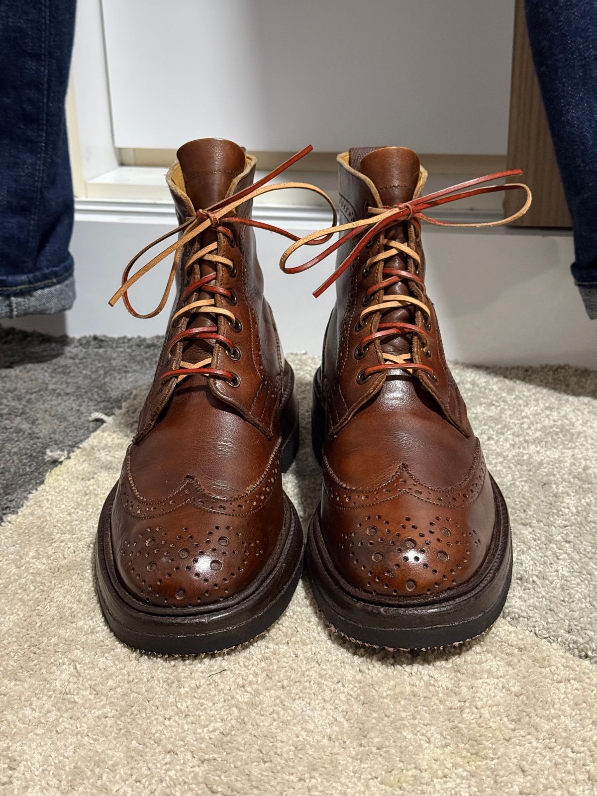 Photo by sethchenko on October 1, 2025 of the Tricker's Stepy Brogue Boot in Cafe Burnished Calf.