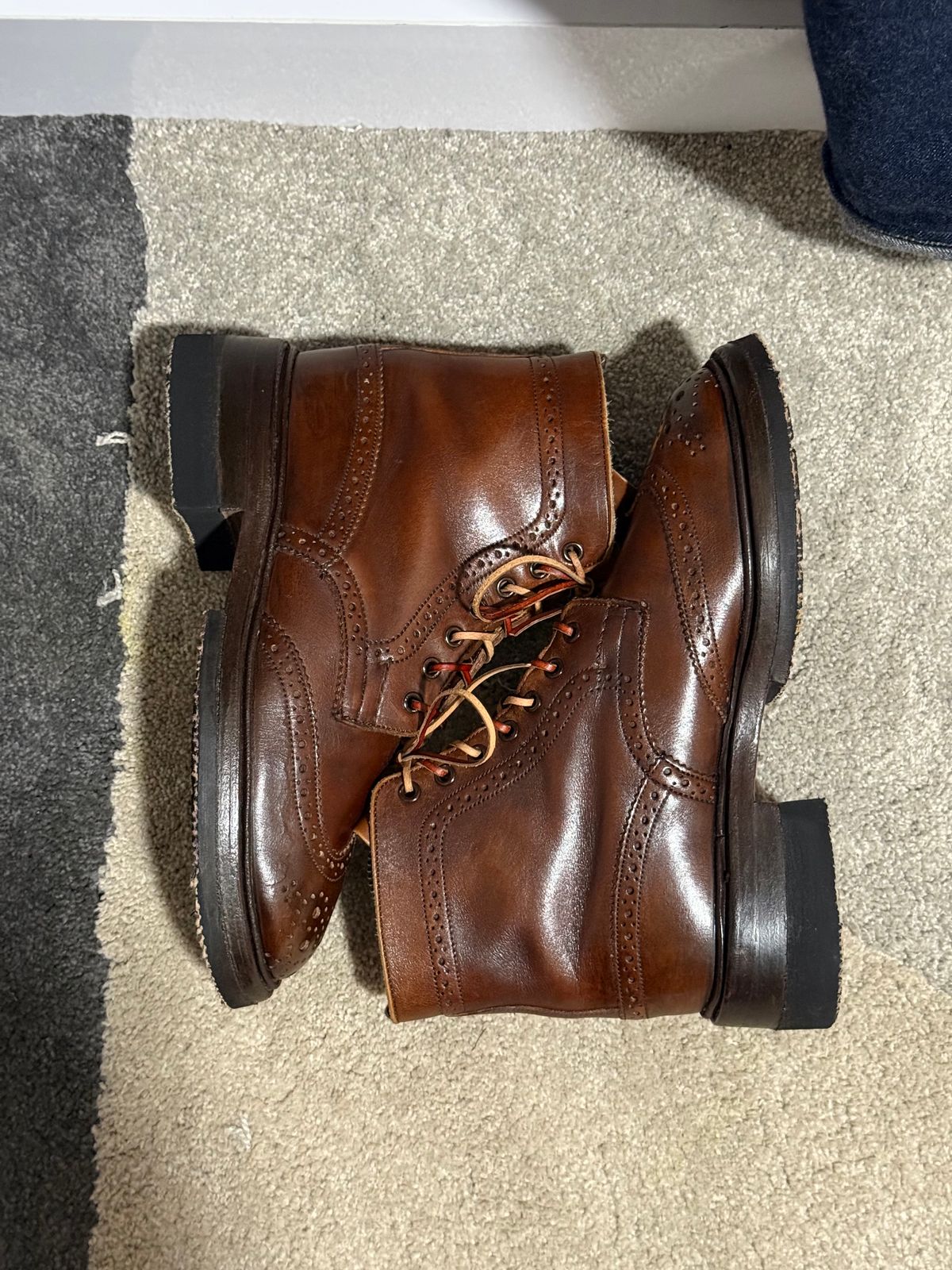 Photo by sethchenko on October 1, 2025 of the Tricker's Stepy Brogue Boot in Cafe Burnished Calf.