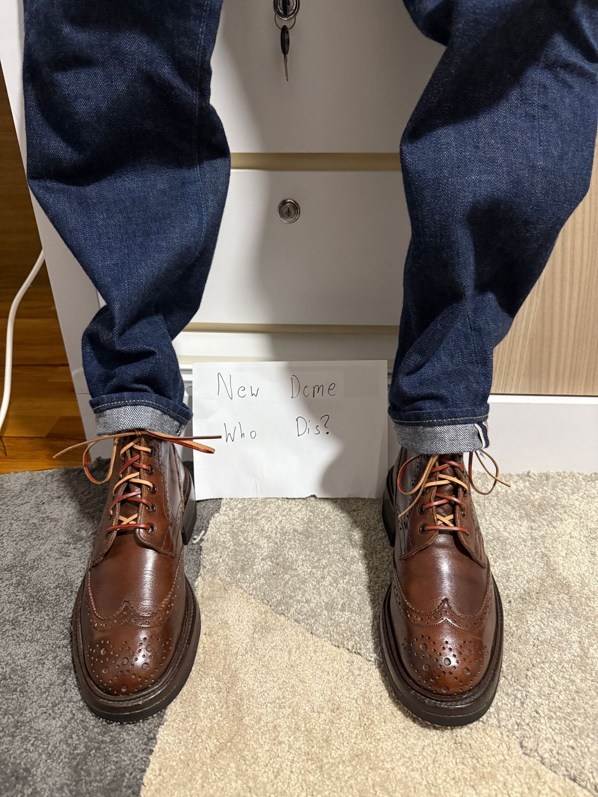 Photo by sethchenko on October 1, 2025 of the Tricker's Stepy Brogue Boot in Cafe Burnished Calf.