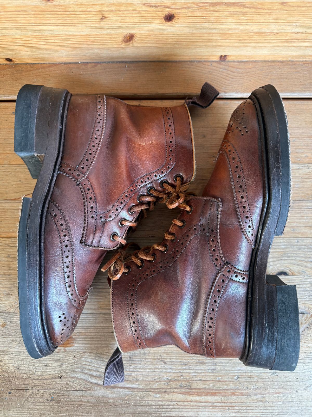 Photo by sethchenko on November 1, 2025 of the Tricker's Stepy Brogue Boot in Cafe Burnished Calf.