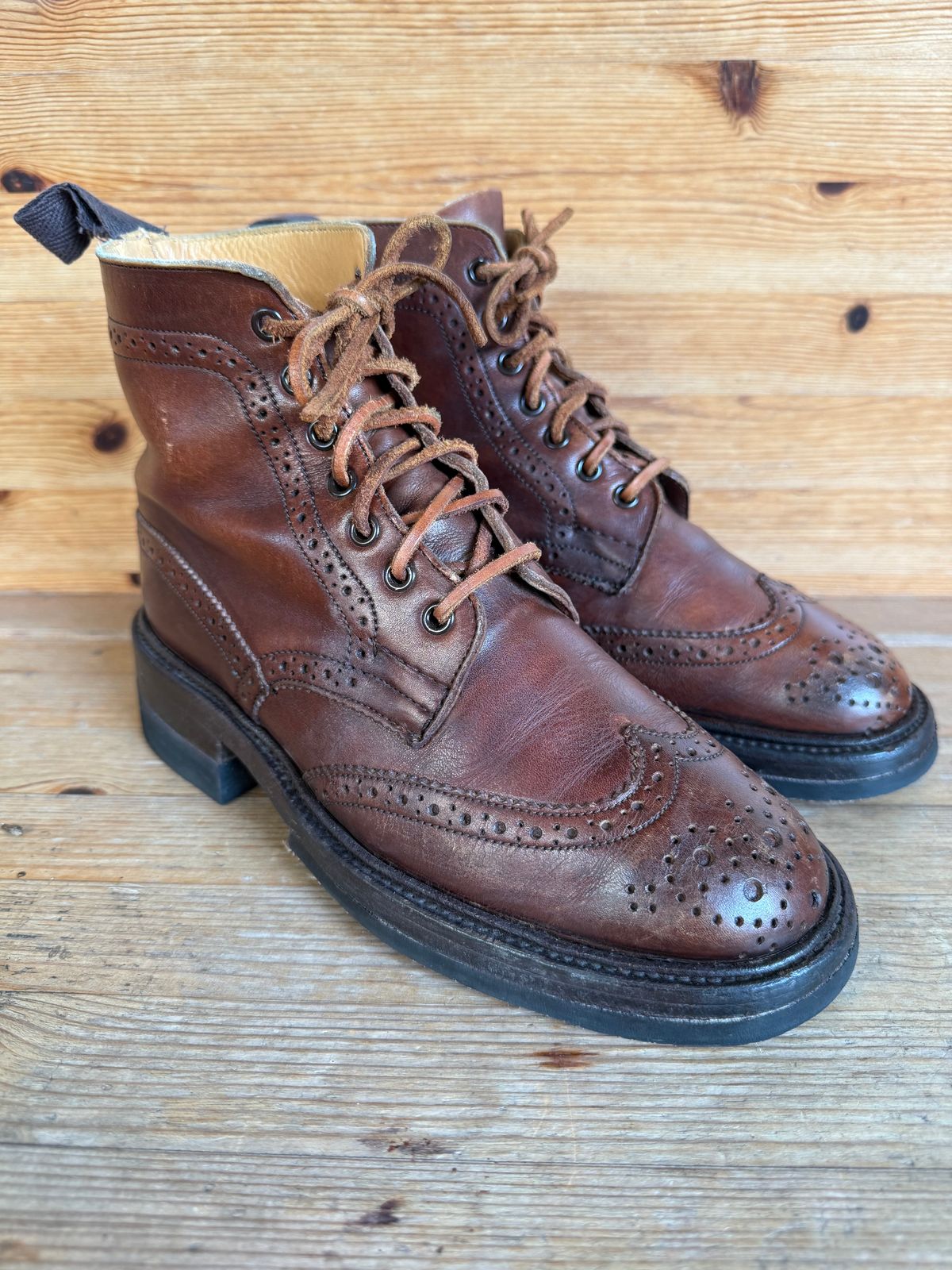 Photo by sethchenko on November 1, 2025 of the Tricker's Stepy Brogue Boot in Cafe Burnished Calf.