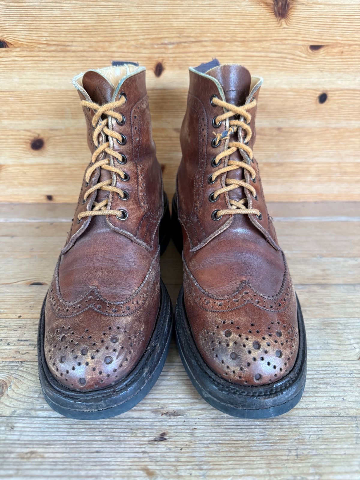 Photo by sethchenko on January 5, 2026 of the Tricker's Stepy Brogue Boot in Cafe Burnished Calf.