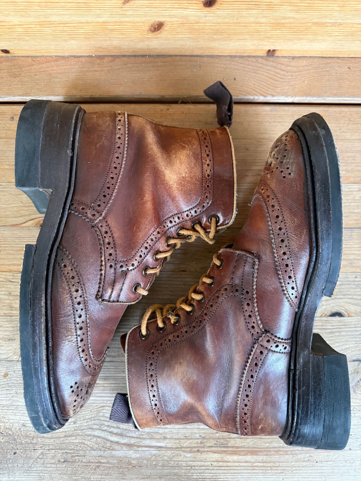 Photo by sethchenko on January 5, 2026 of the Tricker's Stepy Brogue Boot in Cafe Burnished Calf.