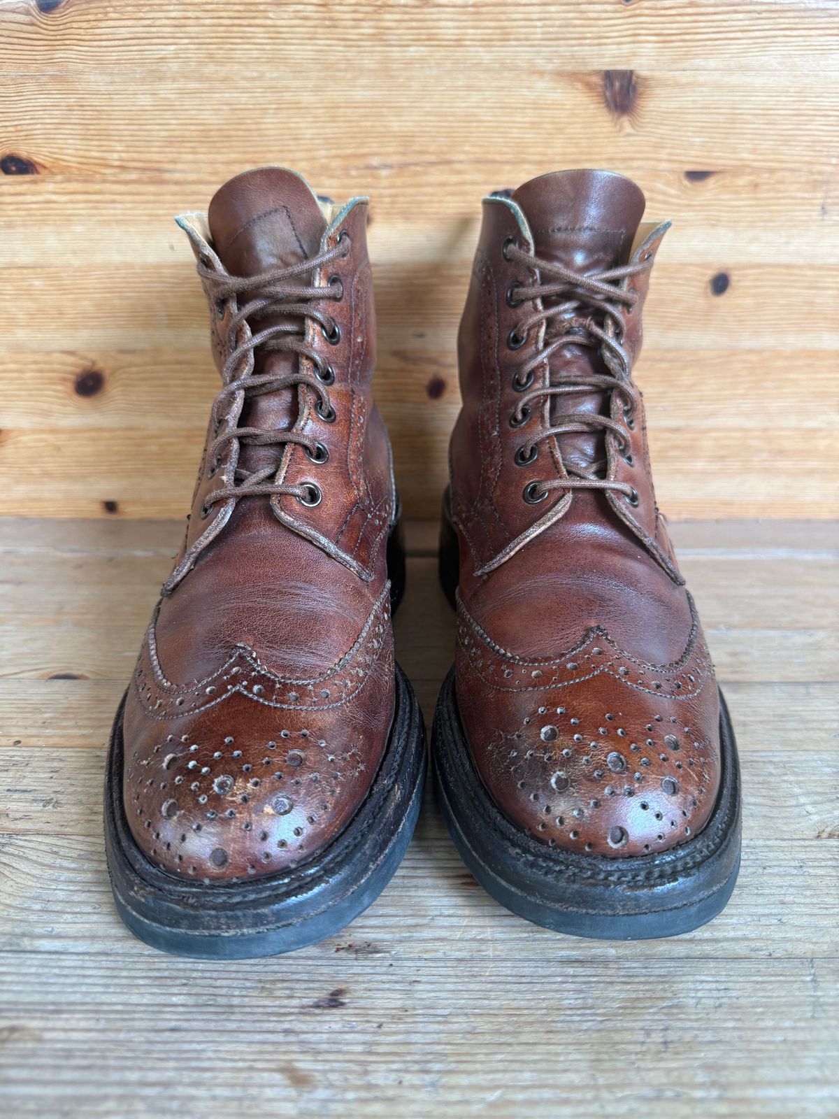 Photo by sethchenko on February 2, 2026 of the Tricker's Stepy Brogue Boot in Cafe Burnished Calf.