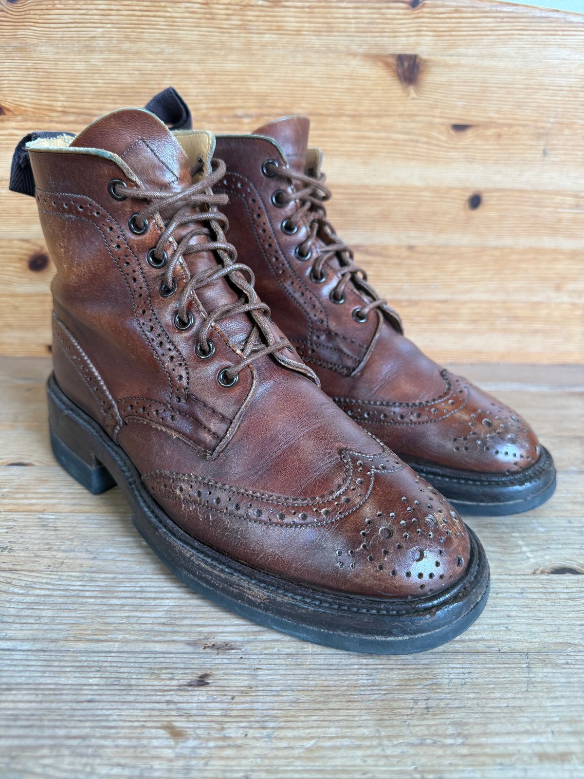 Photo by sethchenko on February 2, 2026 of the Tricker's Stepy Brogue Boot in Cafe Burnished Calf.