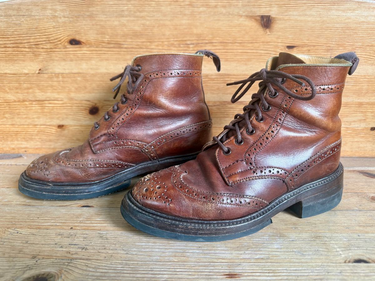 Photo by sethchenko on April 5, 2026 of the Tricker's Stepy Brogue Boot in Cafe Burnished Calf.