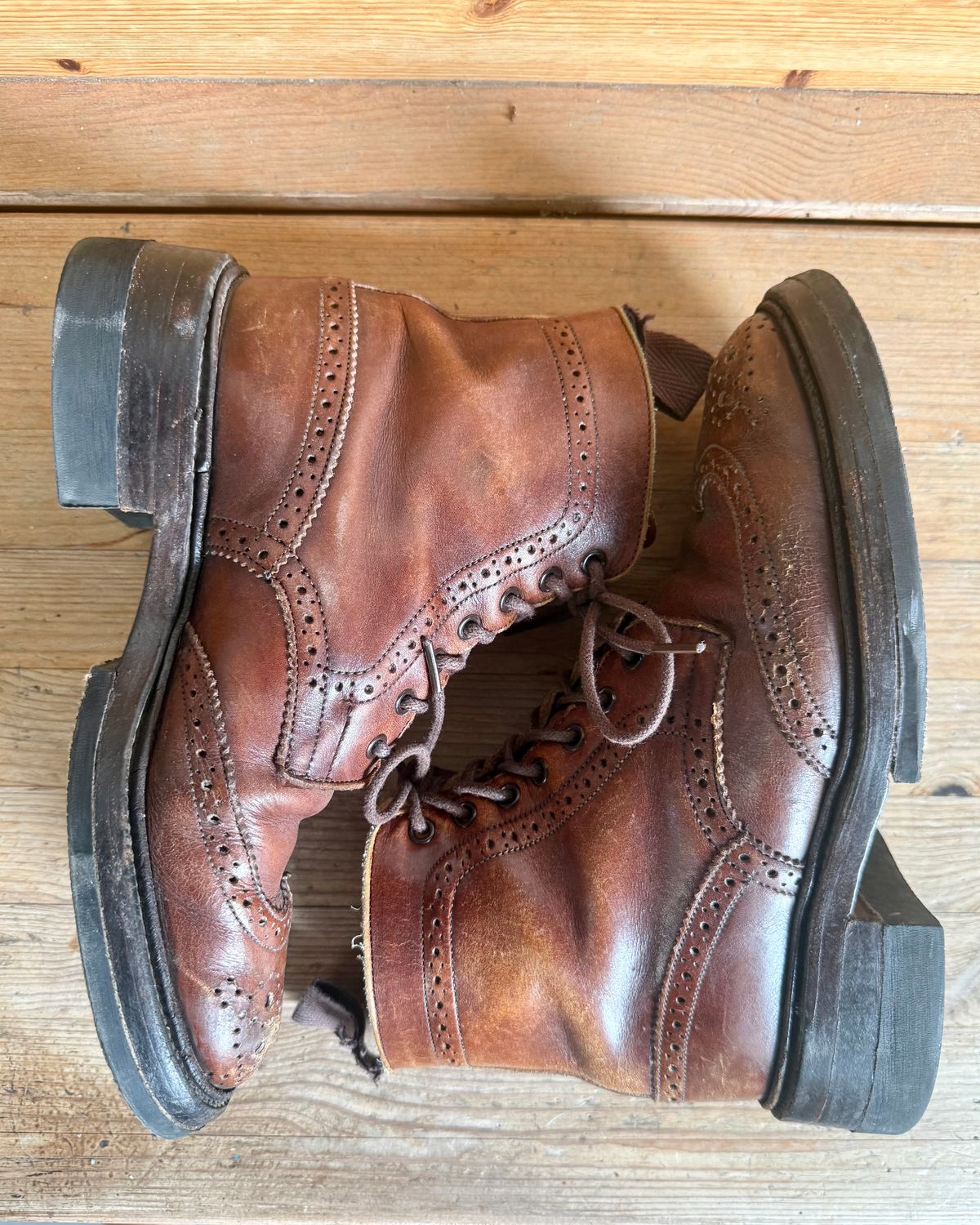 Photo by sethchenko on April 5, 2026 of the Tricker's Stepy Brogue Boot in Cafe Burnished Calf.