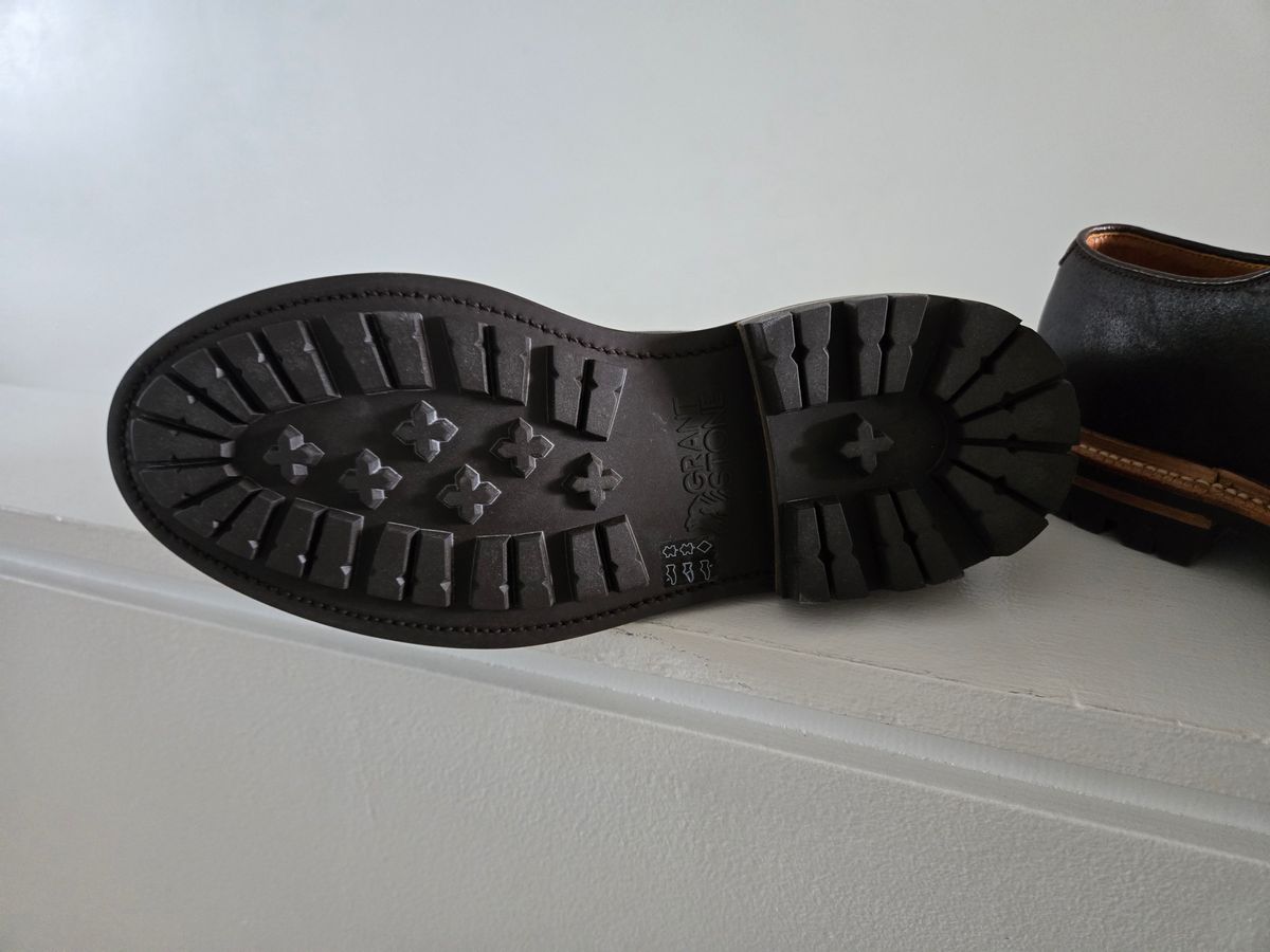 Photo by thevillagegreen on February 16, 2026 of the Grant Stone Plain Toe Blucher in C.F. Stead Earth Waxy Commander Suede.