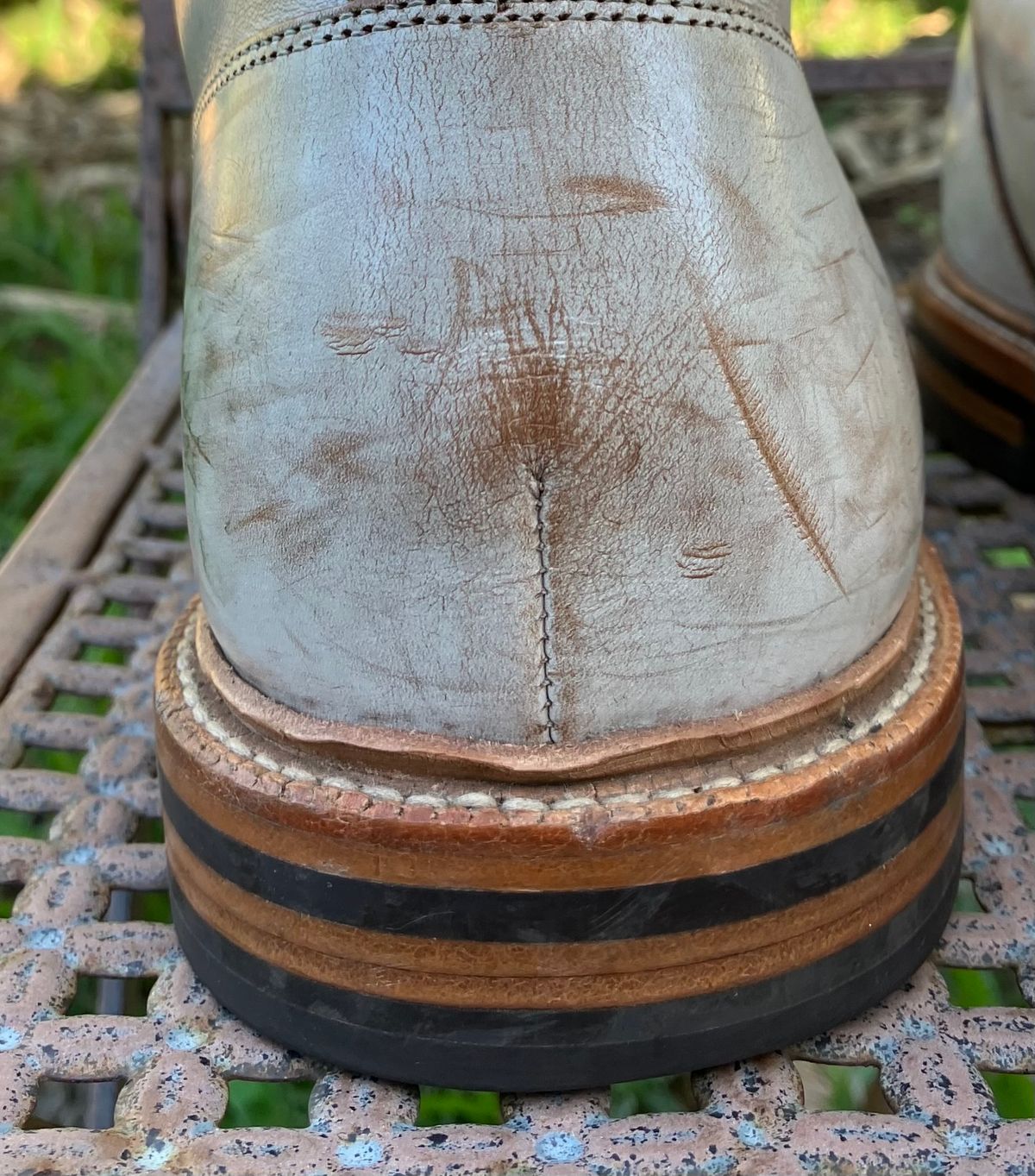 Photo by idestroyboots on February 12, 2025 of the Grant Stone Diesel Boot in Conceria Walpier Ghost Buttero.
