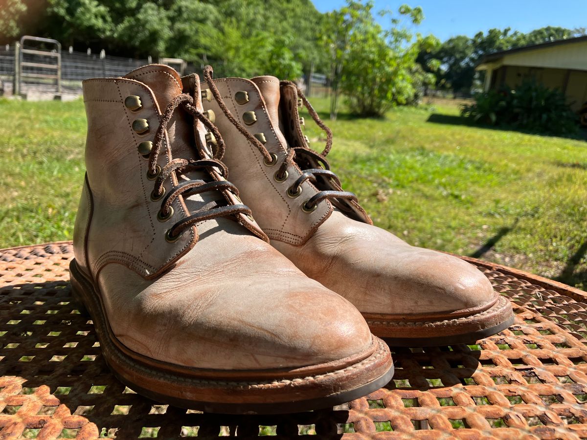 Photo by idestroyboots on March 12, 2025 of the Grant Stone Diesel Boot in Conceria Walpier Ghost Buttero.