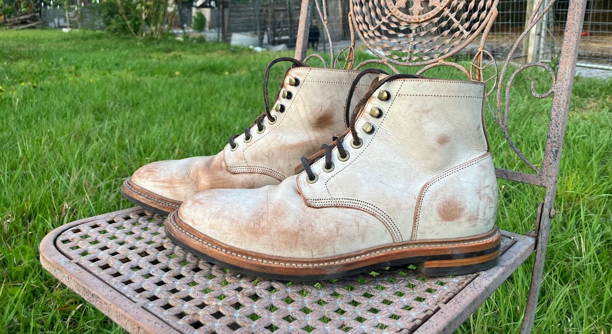 Photo by idestroyboots on April 20, 2025 of the Grant Stone Diesel Boot in Conceria Walpier Ghost Buttero.
