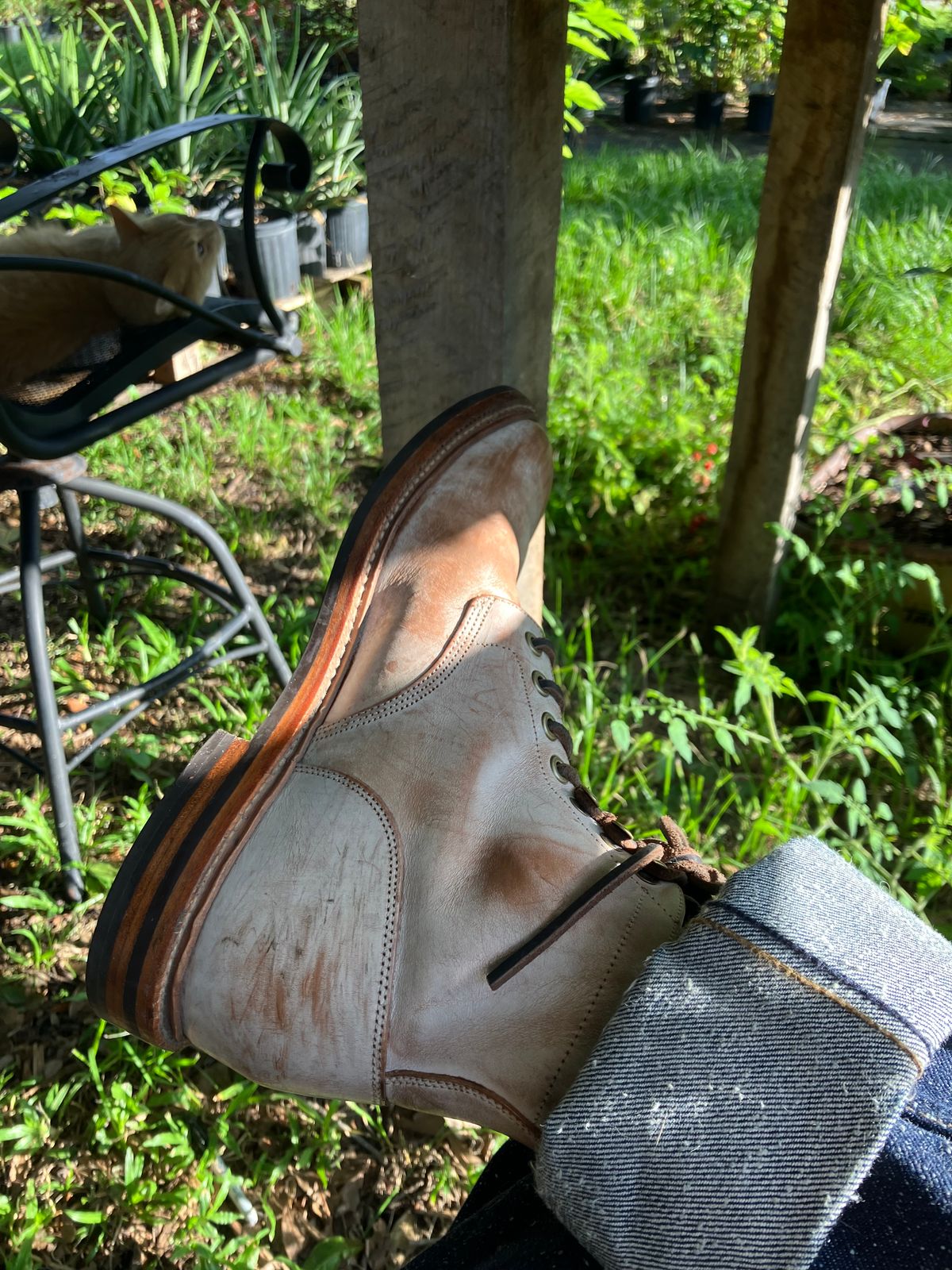 Photo by idestroyboots on June 15, 2025 of the Grant Stone Diesel Boot in Conceria Walpier Ghost Buttero.