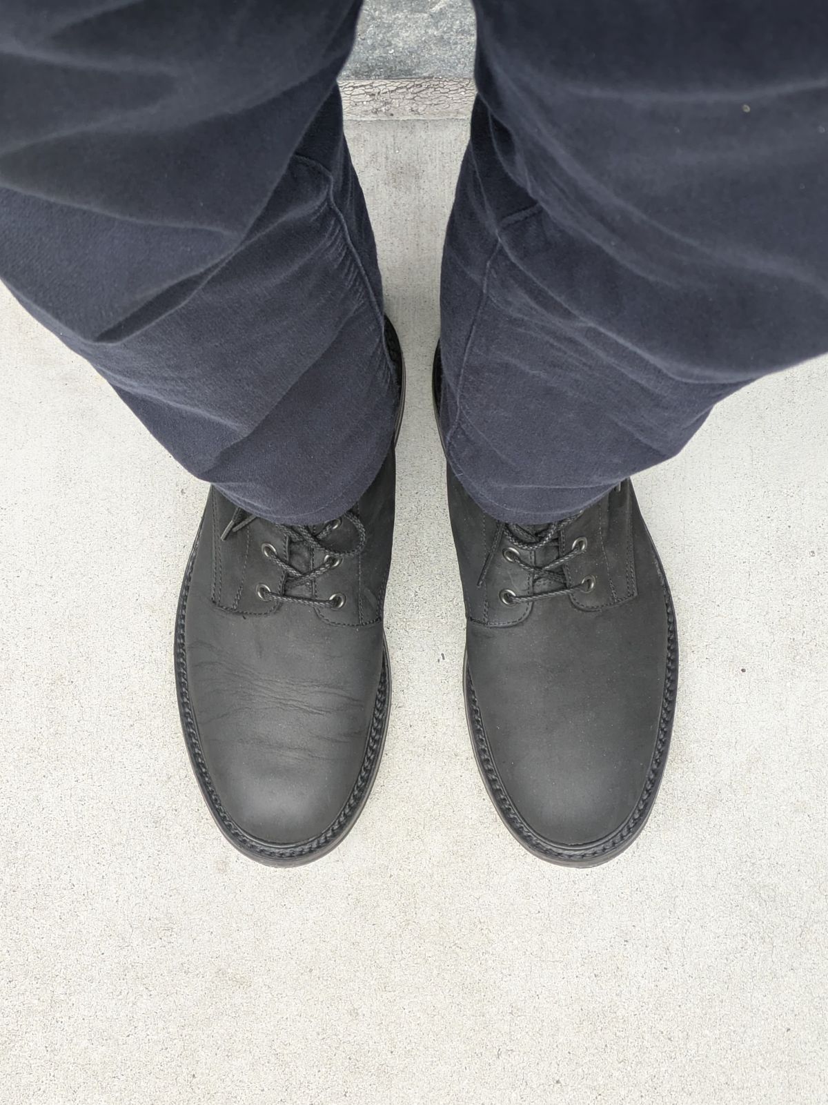 Photo by Mouse on January 17, 2025 of the Tricker's Bernwood in Horween Black Chamois.