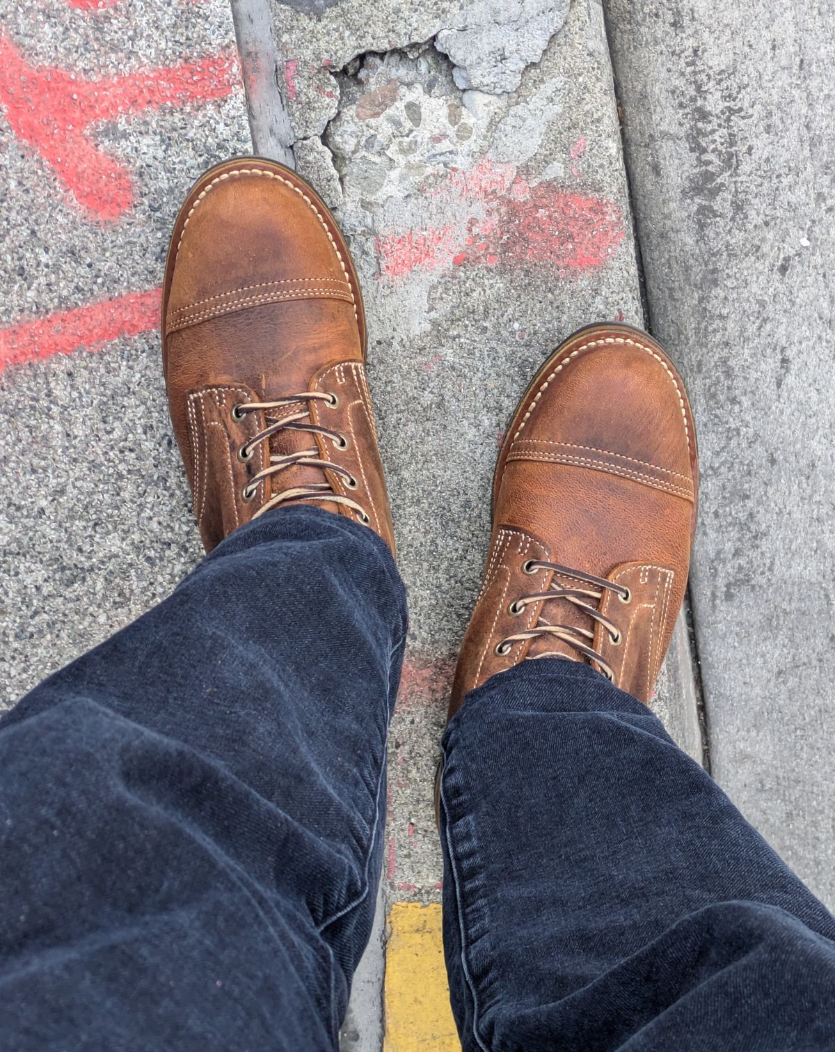 Photo by Mouse on February 12, 2025 of the Truman Cap Toe Boot in Gallun Cognac Teton Stag.