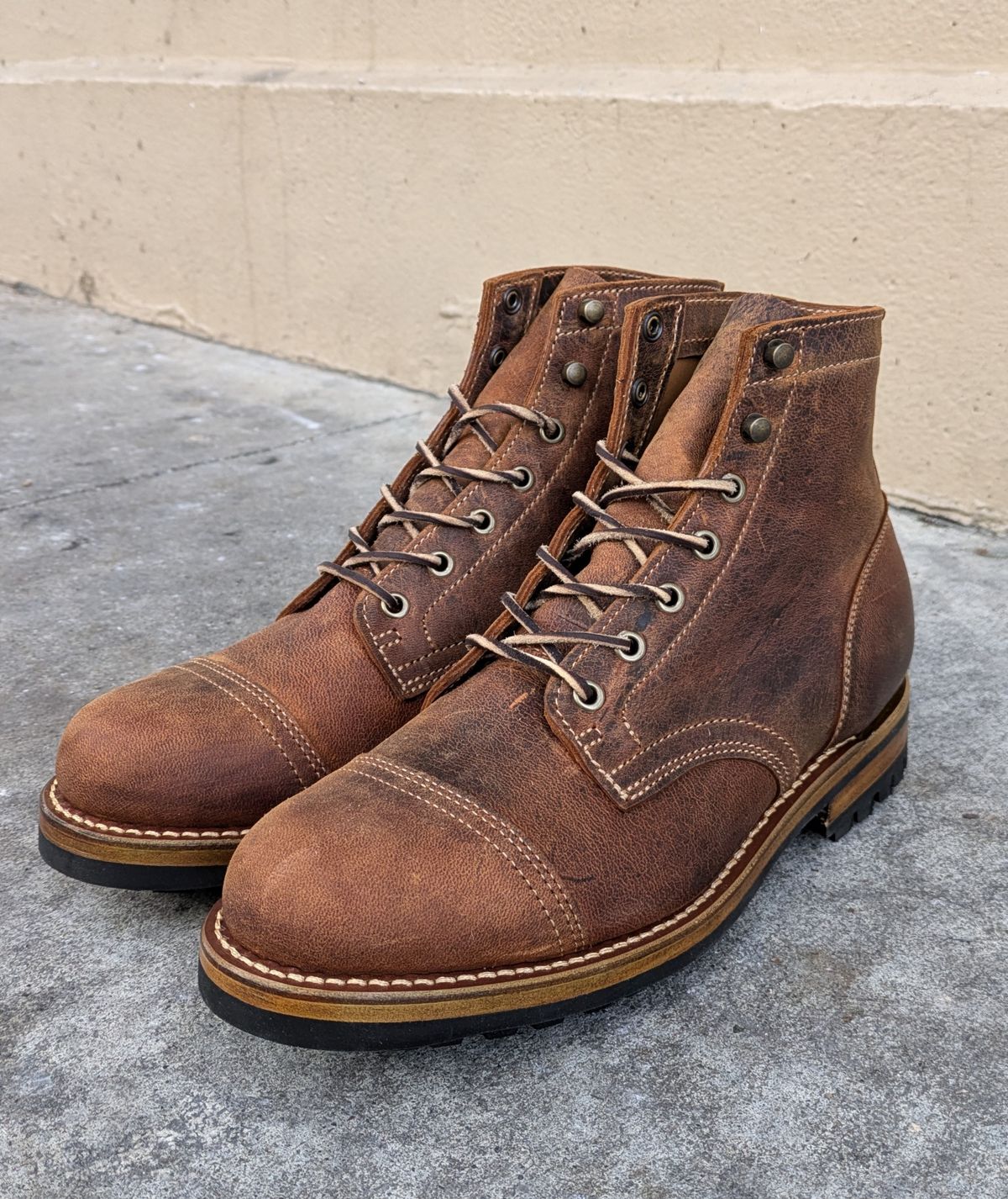 Photo by Mouse on February 12, 2025 of the Truman Cap Toe Boot in Gallun Cognac Teton Stag.