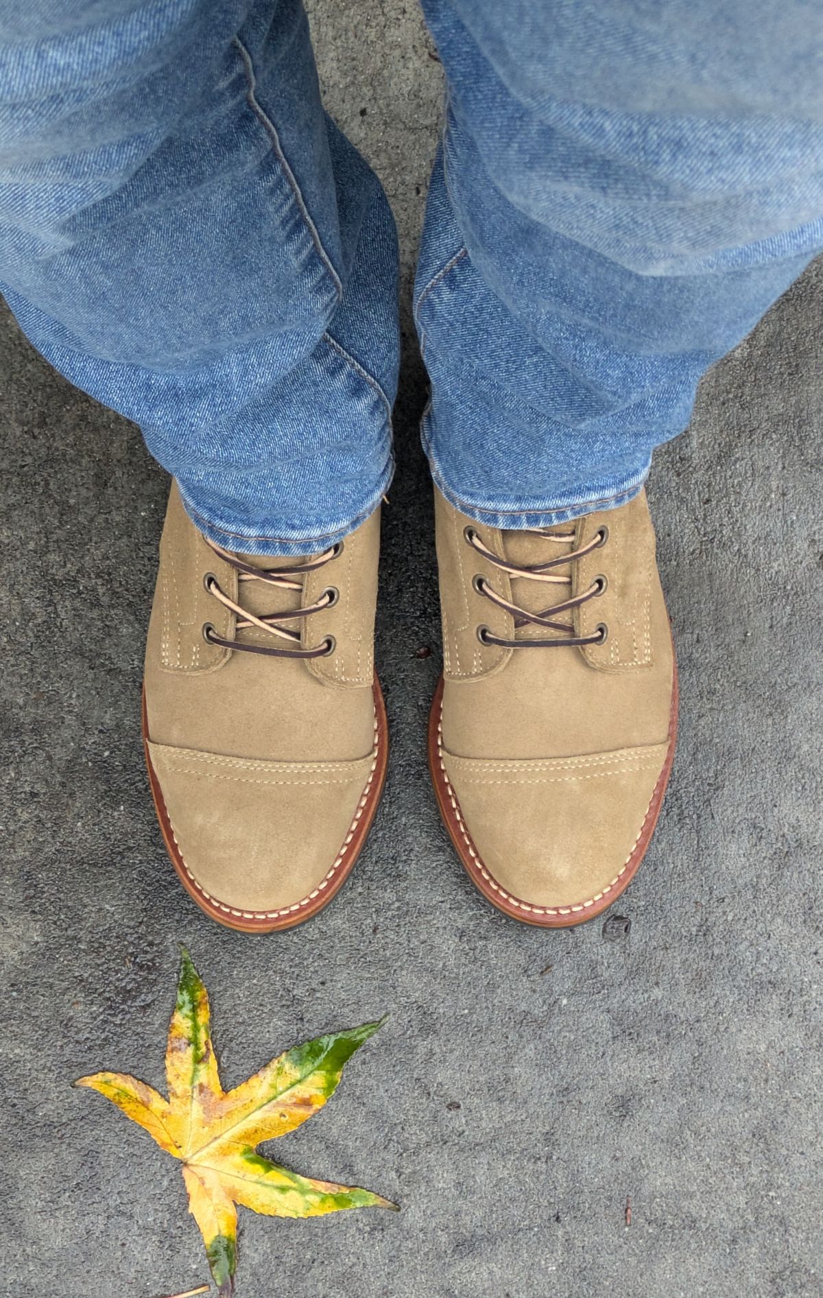 Photo by Mouse on November 26, 2024 of the Truman Cap Toe Boot in Coyote Roughout.