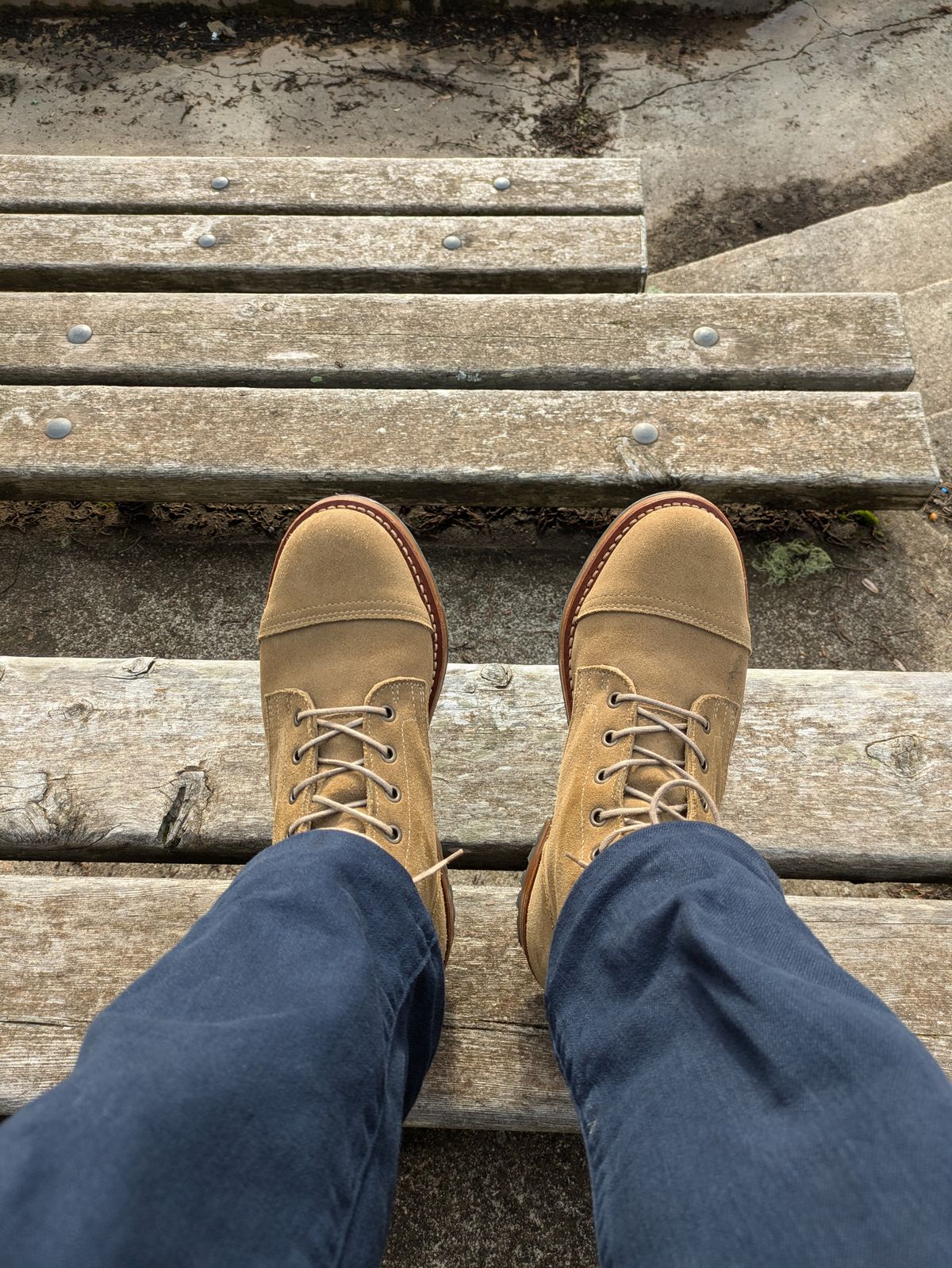 Photo by Mouse on December 27, 2024 of the Truman Cap Toe Boot in Coyote Roughout.