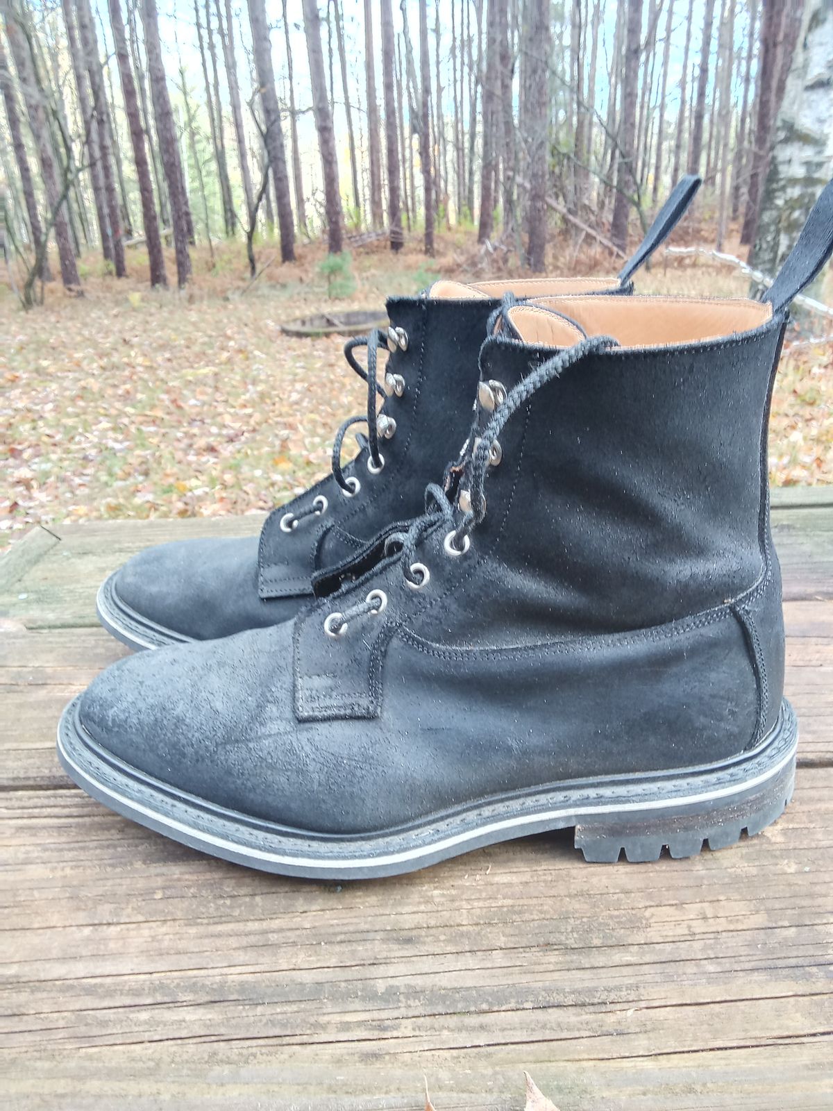 Photo by drew_gruff on November 3, 2025 of the Tricker's Burford Country Boot in C.F. Stead Black Waxy Commander Suede.