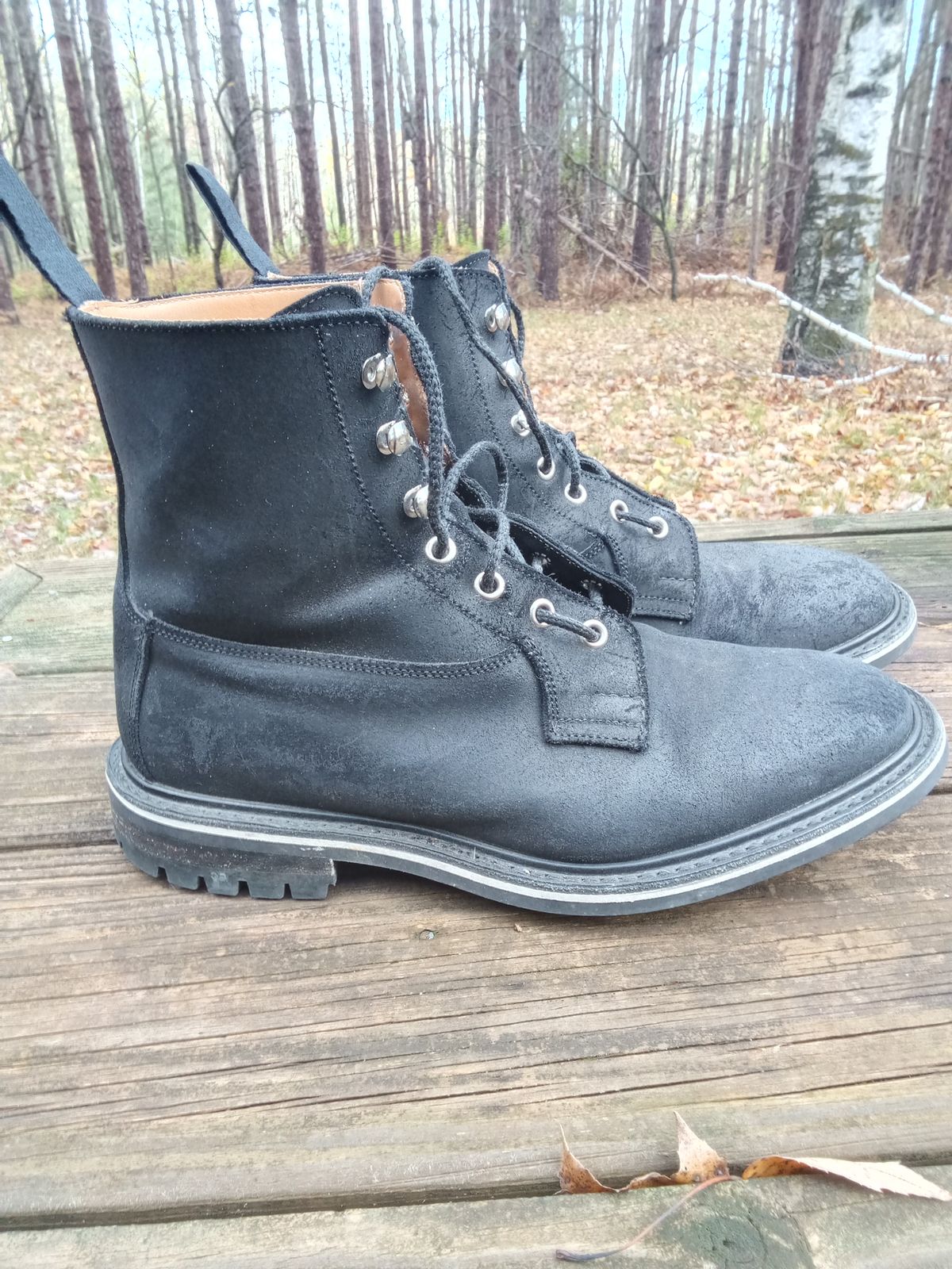 Photo by drew_gruff on November 3, 2025 of the Tricker's Burford Country Boot in C.F. Stead Black Waxy Commander Suede.