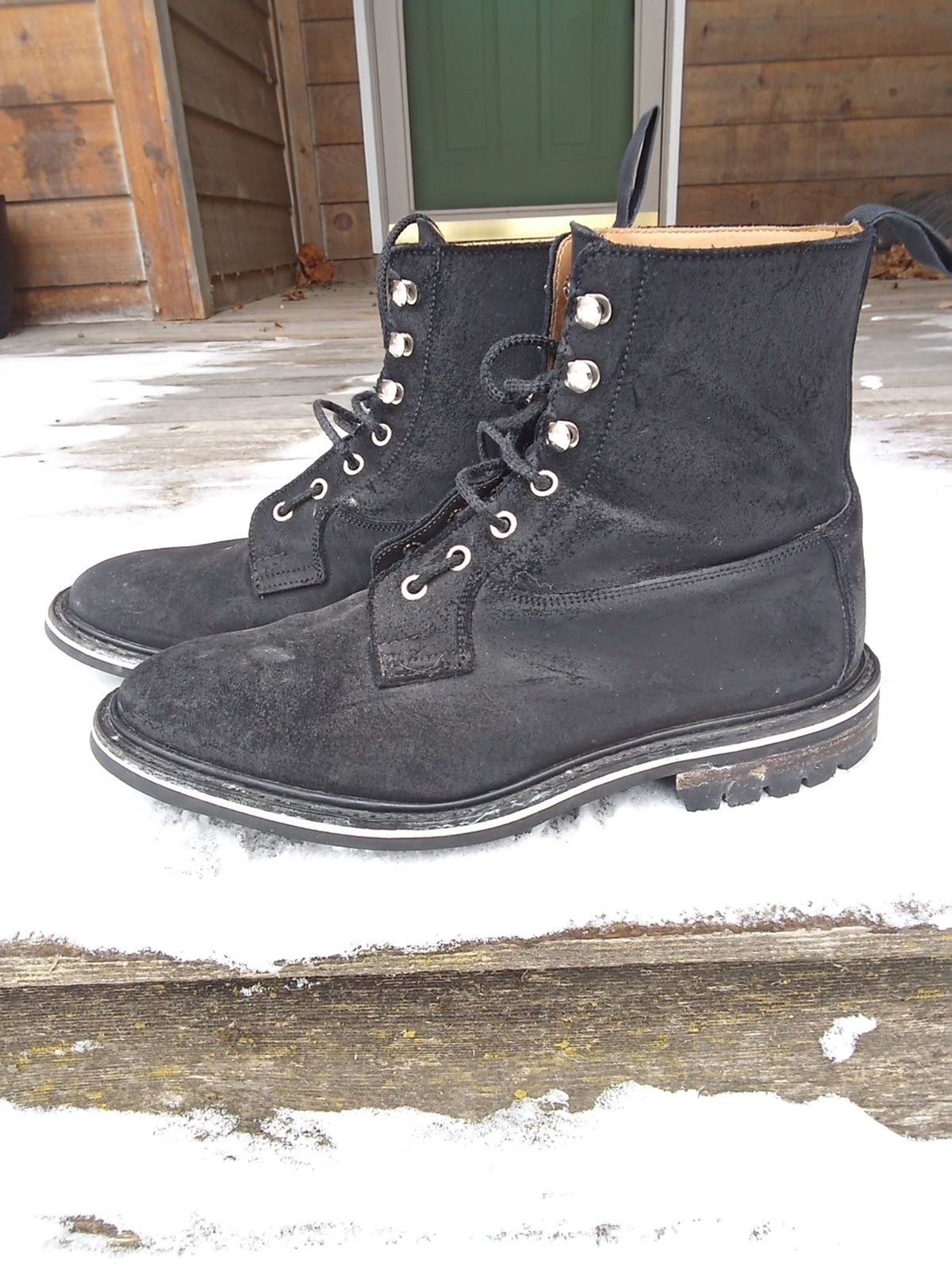 Photo by drew_gruff on December 2, 2025 of the Tricker's Burford Country Boot in C.F. Stead Black Waxy Commander Suede.