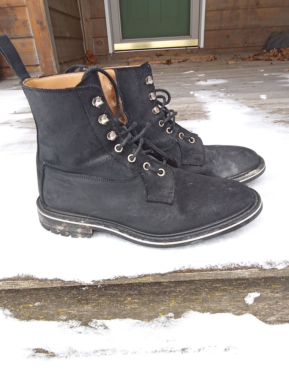Photo by drew_gruff on December 2, 2025 of the Tricker's Burford Country Boot in C.F. Stead Black Waxy Commander Suede.
