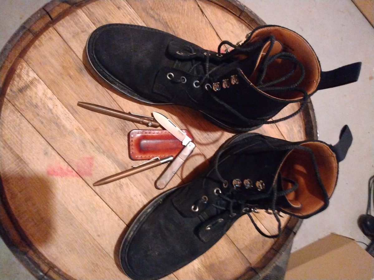Photo by drew_gruff on December 18, 2025 of the Tricker's Burford Country Boot in C.F. Stead Black Waxy Commander Suede.