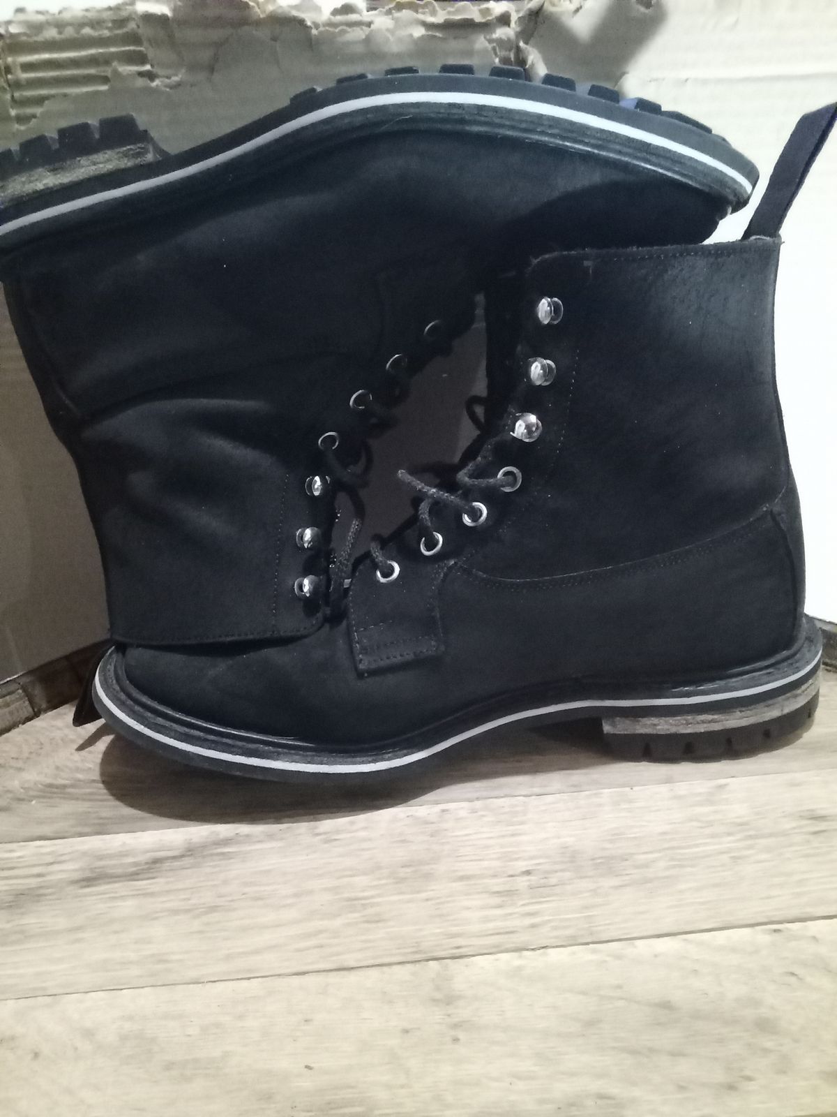 Photo by drew_gruff on February 2, 2026 of the Tricker's Burford Country Boot in C.F. Stead Black Waxy Commander Suede.