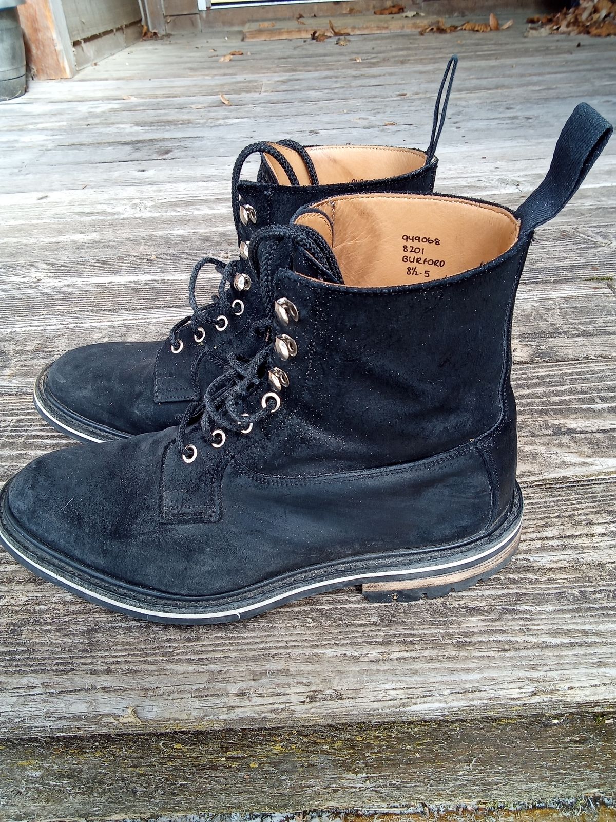 Photo by drew_gruff on March 2, 2026 of the Tricker's Burford Country Boot in C.F. Stead Black Waxy Commander Suede.