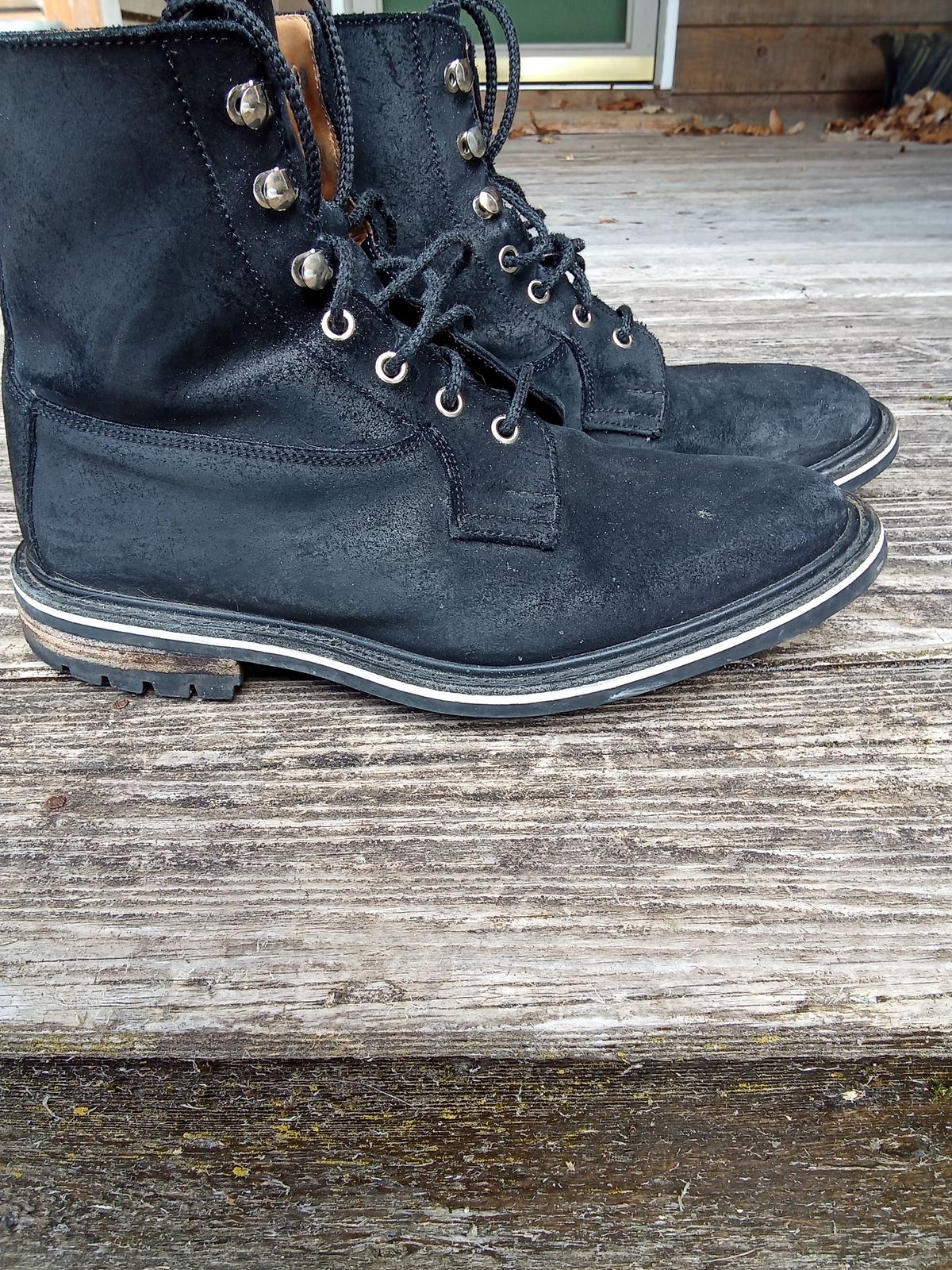 Photo by drew_gruff on March 2, 2026 of the Tricker's Burford Country Boot in C.F. Stead Black Waxy Commander Suede.