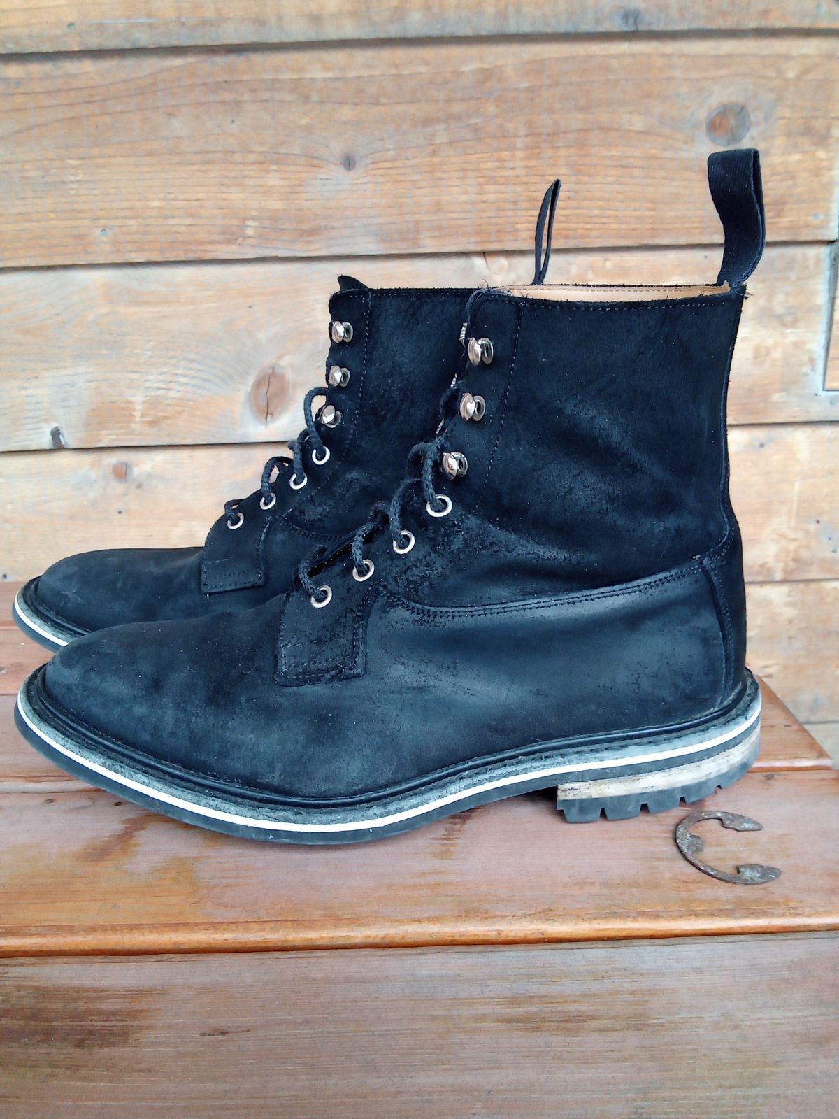 Photo by drew_gruff on April 2, 2026 of the Tricker's Burford Country Boot in C.F. Stead Black Waxy Commander Suede.