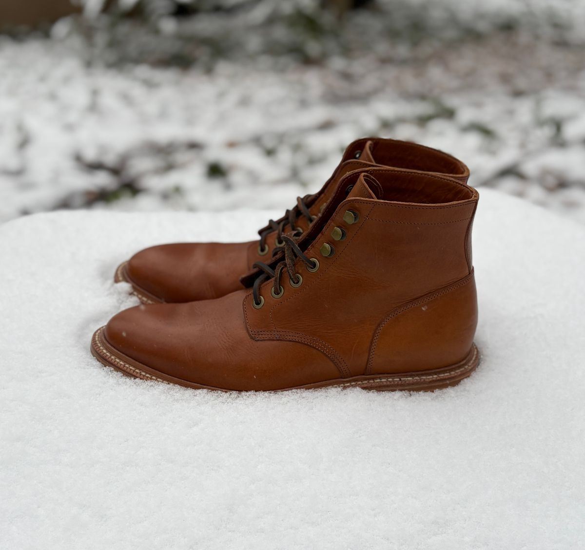 Photo by glassesRo on December 5, 2025 of the Grant Stone Diesel Boot in Badalassi Carlo Saddle Tan Minerva.