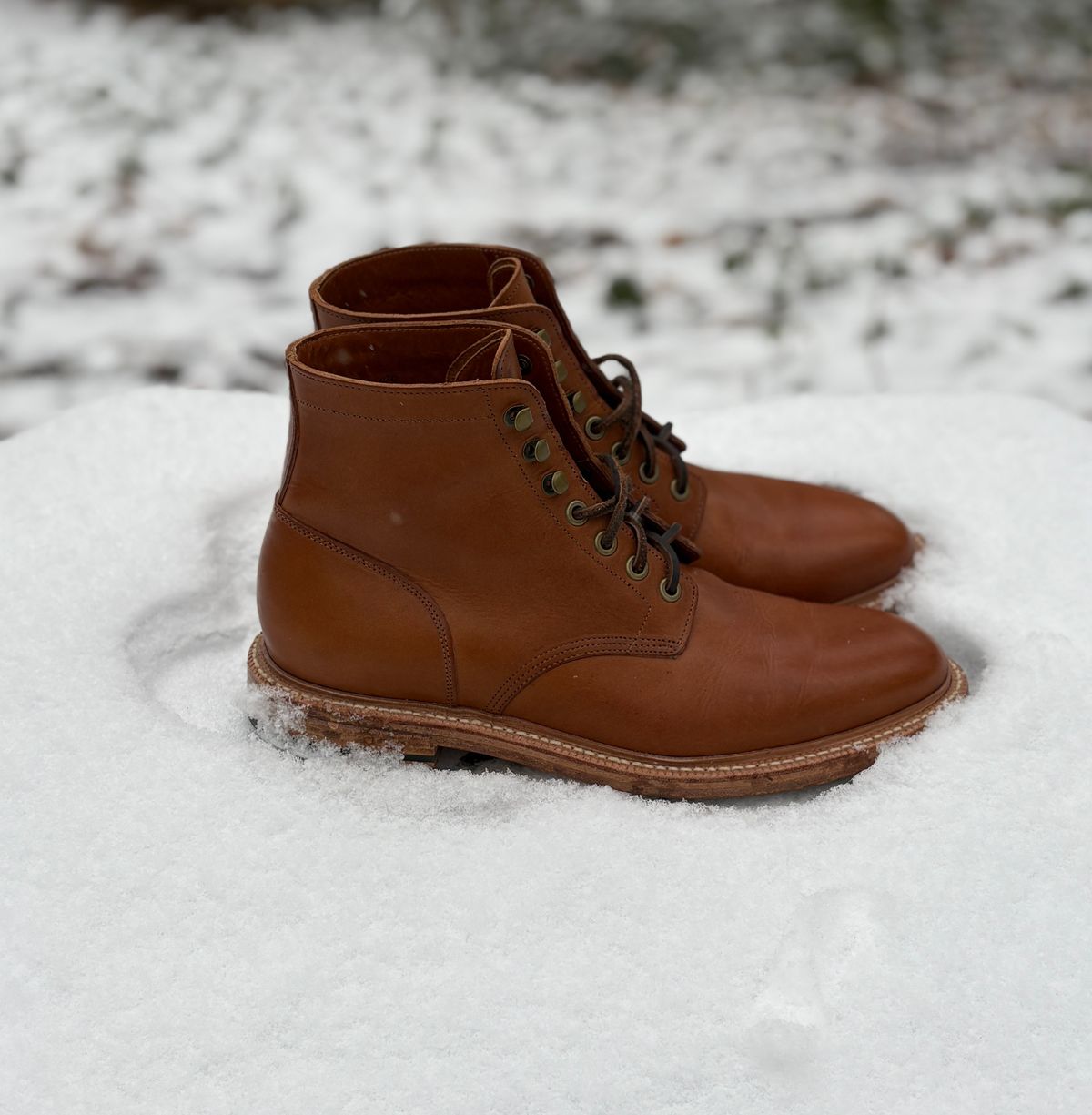 Photo by glassesRo on December 5, 2025 of the Grant Stone Diesel Boot in Badalassi Carlo Saddle Tan Minerva.