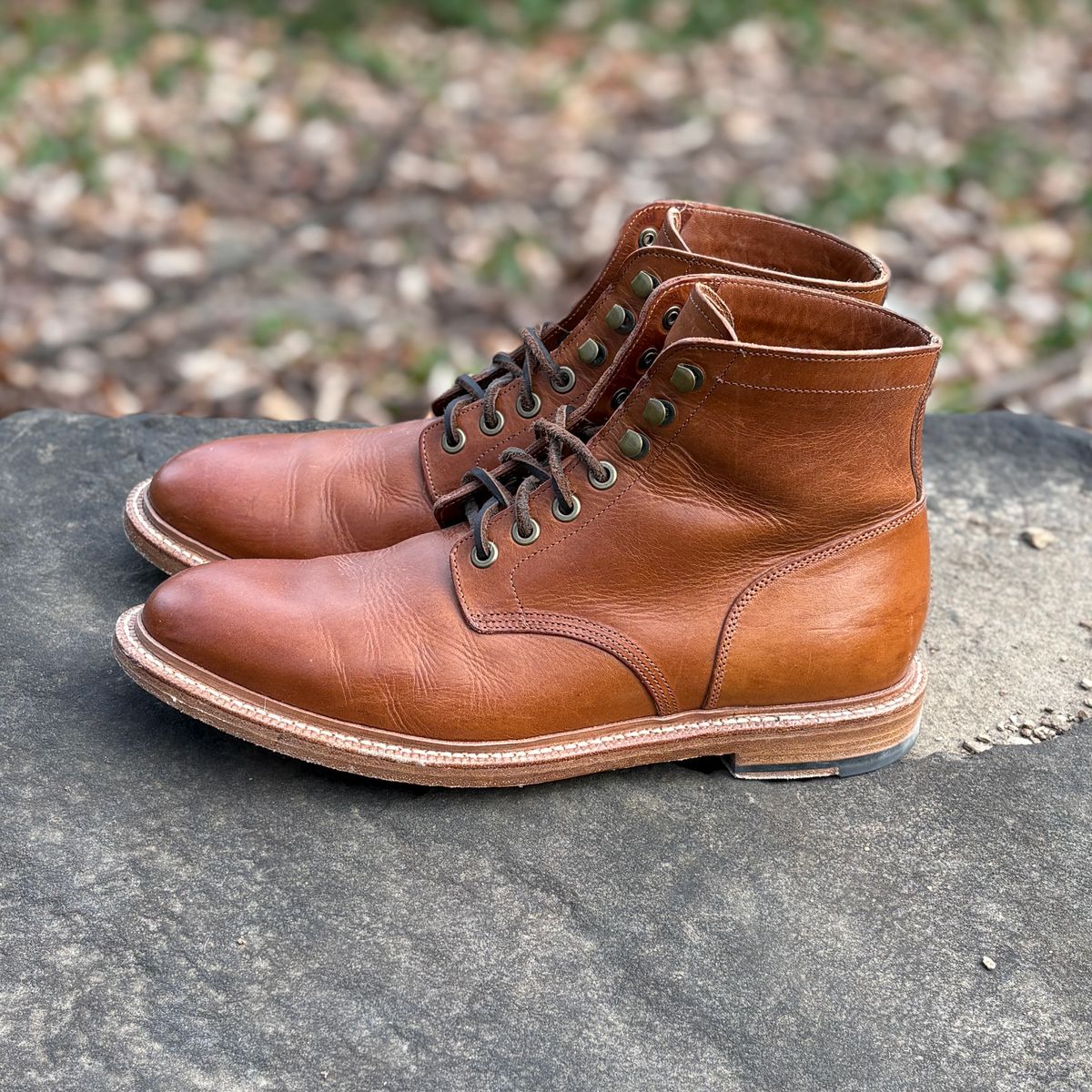 Photo by glassesRo on January 4, 2026 of the Grant Stone Diesel Boot in Badalassi Carlo Saddle Tan Minerva.