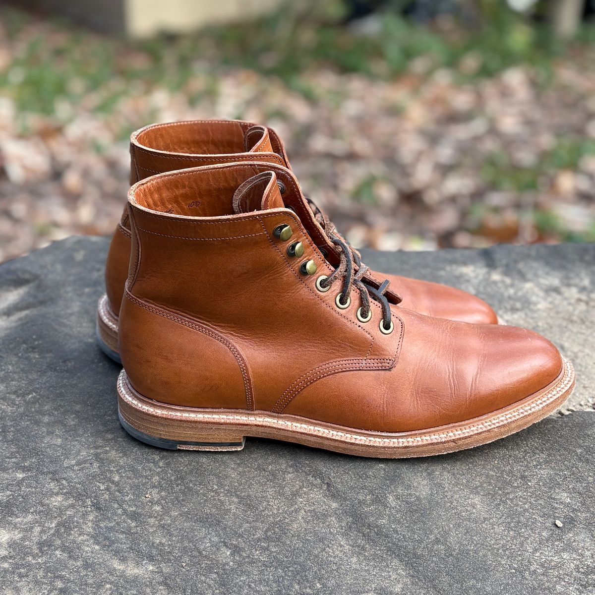 Photo by glassesRo on January 4, 2026 of the Grant Stone Diesel Boot in Badalassi Carlo Saddle Tan Minerva.