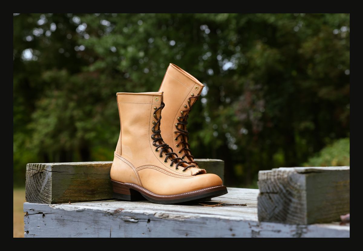 Photo by migsidk on August 2, 2024 of the John Lofgren Donkey Puncher Boots in Badalassi Carlo Vegetable Tanned.