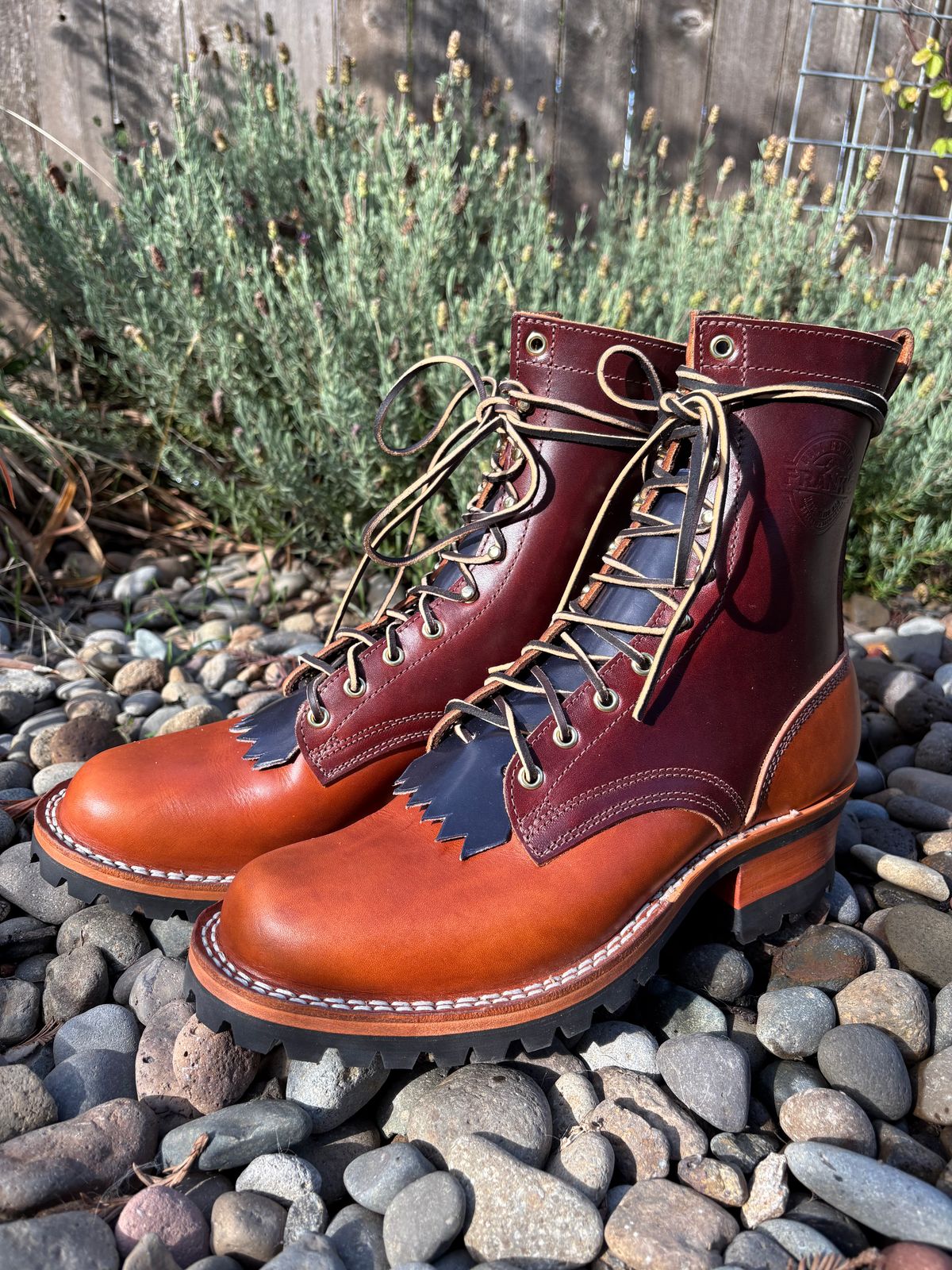 Photo by redmarengo on October 1, 2025 of the Frank's Boots Front Range in Wickett & Craig Chestnut Oiled Latigo & Wickett & Craig Tan Oiled Latigo & Wickett & Craig Navy Traditional Harness.