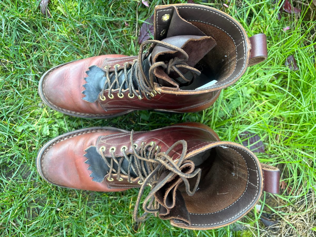 Photo by redmarengo on November 2, 2025 of the Frank's Boots Front Range in Wickett & Craig Chestnut Oiled Latigo & Wickett & Craig Tan Oiled Latigo & Wickett & Craig Navy Traditional Harness.