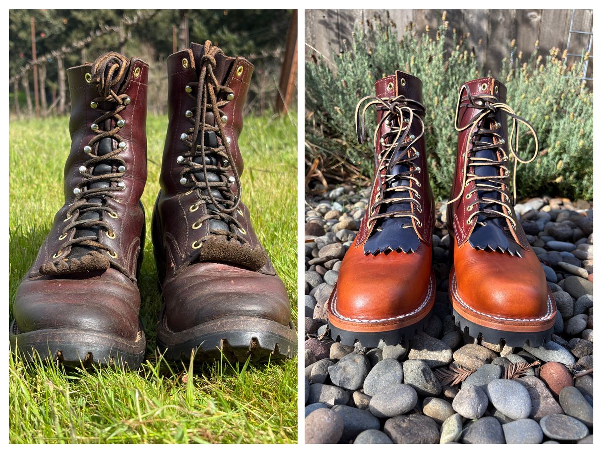 Photo by redmarengo on April 1, 2026 of the Frank's Boots Front Range in Wickett & Craig Chestnut Oiled Latigo & Wickett & Craig Tan Oiled Latigo & Wickett & Craig Navy Traditional Harness.