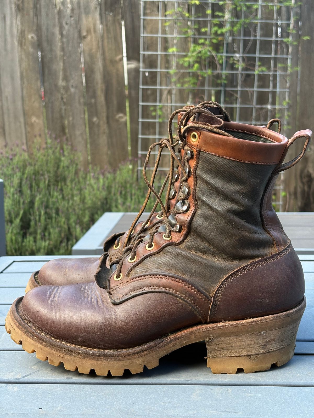 Photo by redmarengo on April 28, 2026 of the Frank's Boots Ryker AT in Wickett & Craig Russet Glazed Traditional Harness & Spruce Duck Canvas.