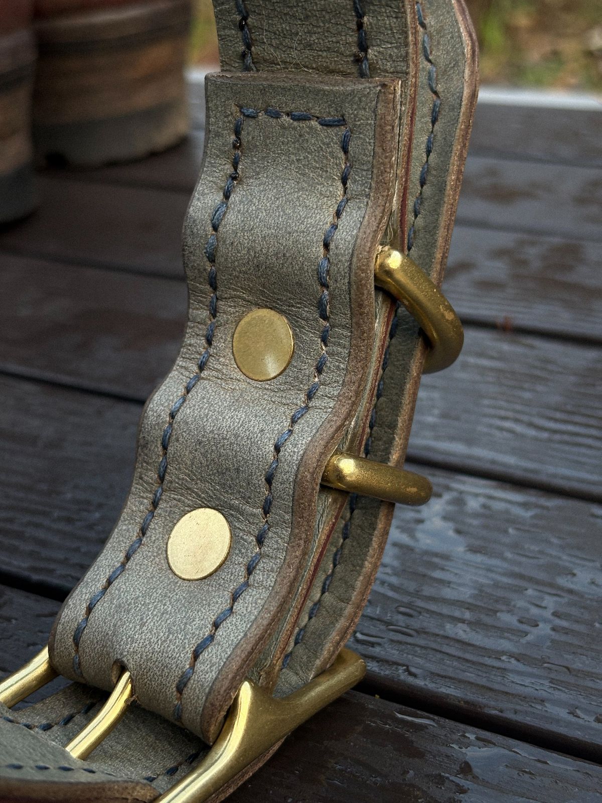 Photo by redmarengo on March 1, 2026 of the Green Hollow Gear Field Friend in Horween Storm Blue Cypress & Korba Purple Calf.