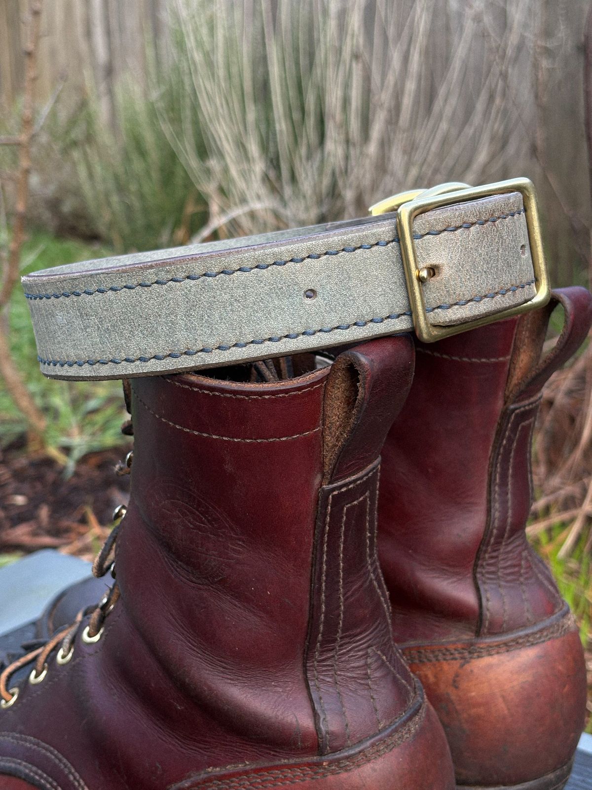 Photo by redmarengo on March 1, 2026 of the Green Hollow Gear Field Friend in Horween Storm Blue Cypress & Korba Purple Calf.