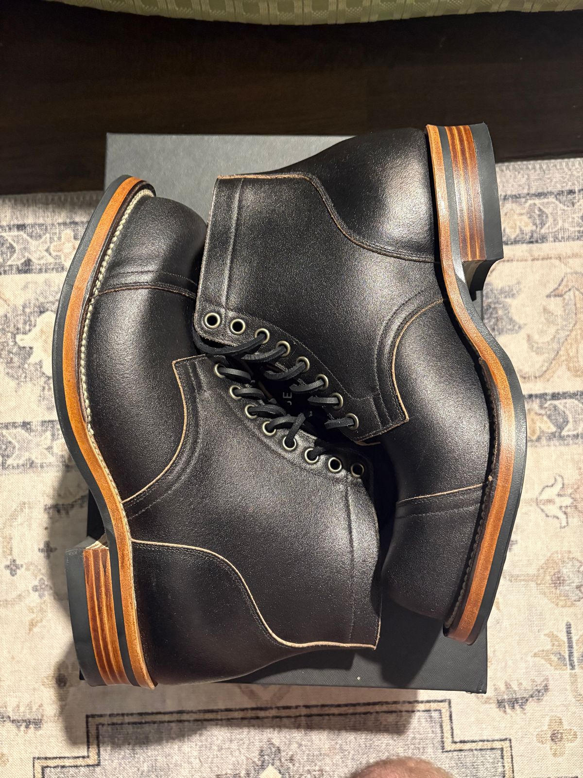 Photo by BootChemist on October 3, 2025 of the Viberg Service Boot in Horween Black Waxed Flesh.