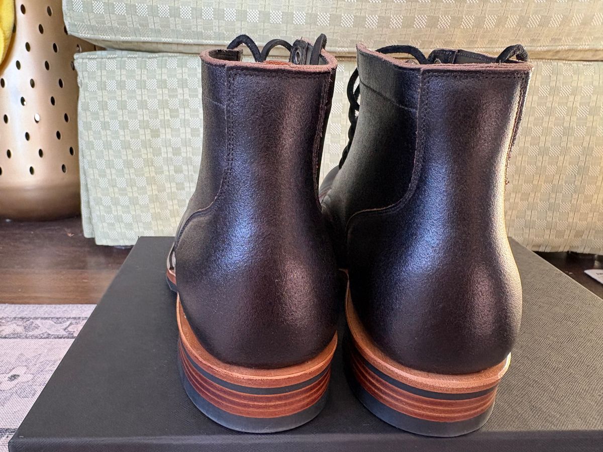 Photo by BootChemist on October 3, 2025 of the Viberg Service Boot in Horween Black Waxed Flesh.